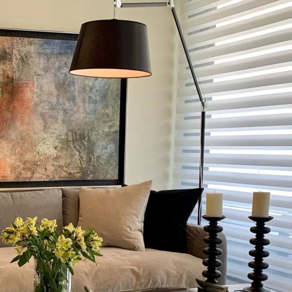 2025 Lámpara de pie metal cromo negro pantalla de tela E27 - LGLP0023