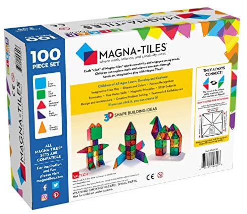 Magna-Tiles Set de 100 Piezas Colores Transparentes, Juguetes Educativos
