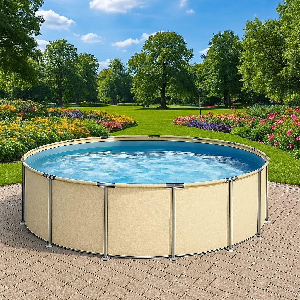 Piscina tubular redonda desmontable acero 358x98 cm color crema con filtro y escalera KQNXgjW262op