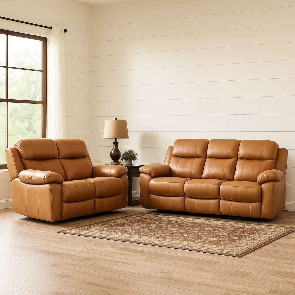 Conjunto sofás de 4 plazas,cuero sintético,color marrón,estructura combinada,diseño reclinable manual,Tamaño del sofá 200x90x98 cm Tamaño del sillón 95x90x98 cm,para salón - lIcgVLNTX2EM