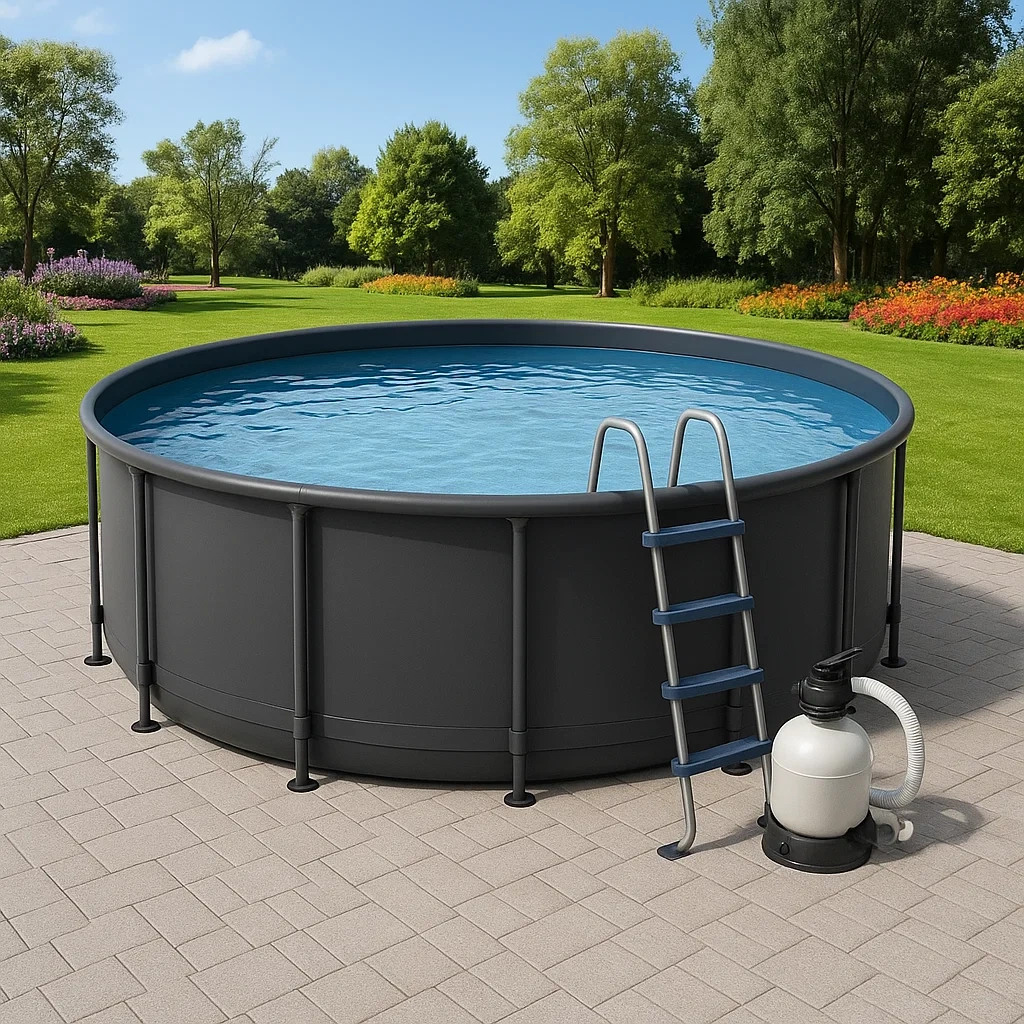 Piscina tubular redonda desmontable 358x98 cm color negro con filtro y escalera scFdGmq276Ck