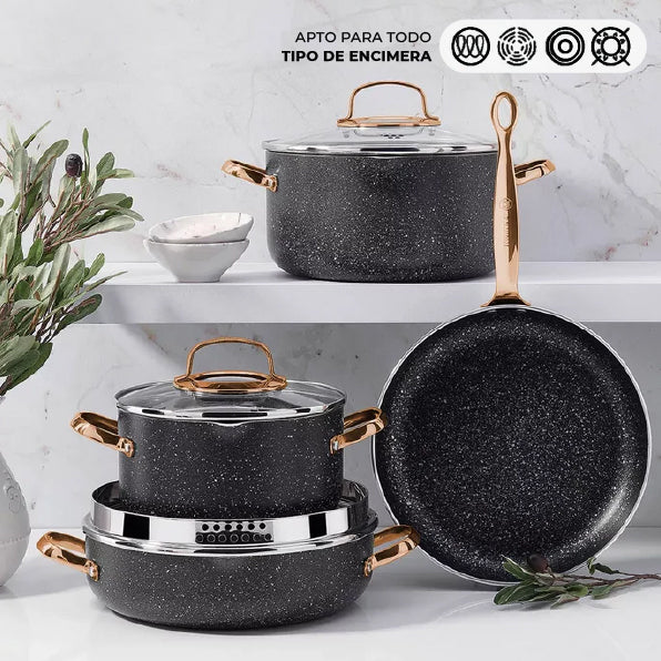 2025 Juego de Ollas 7 Piezas Galaksi Rose Gold A1372 KORKMAZ