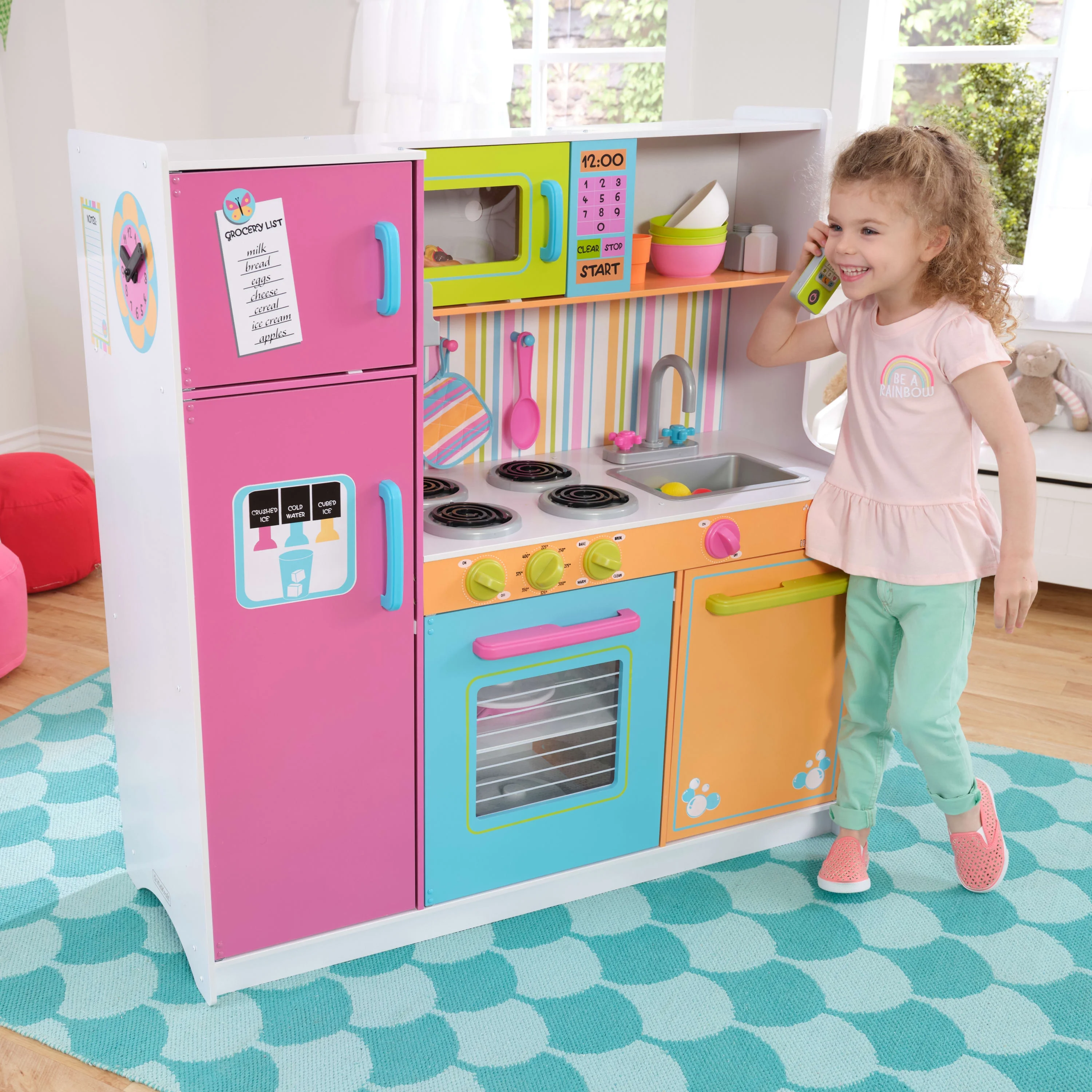 2025 Cocina de madera KidKraft Deluxe Big and Bright para niños. colores neón