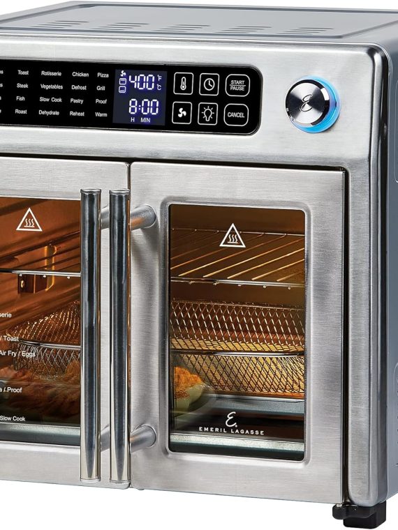 2025 Horno tostador de convección y freidora de aire extra grande de 26 QT Emeril Lagasse con puertas francesas, acero inoxidable