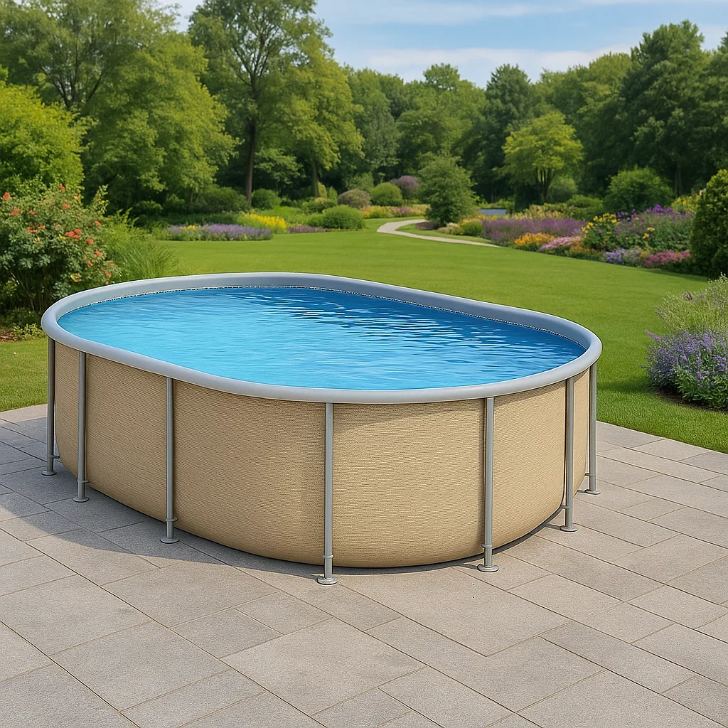 Piscina tubular ovalada 418x243x98 cm Beige/Color natural con escalera xcosUBW123mQ