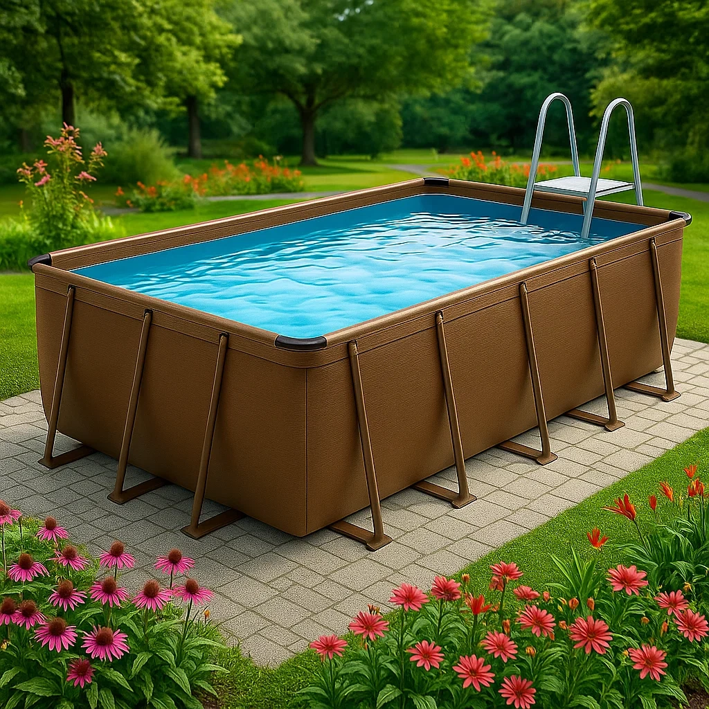 Piscina tubular rectangular desmontable de acero 532x265x119 cm marrón con filtro y escalera flrKaNW193TX