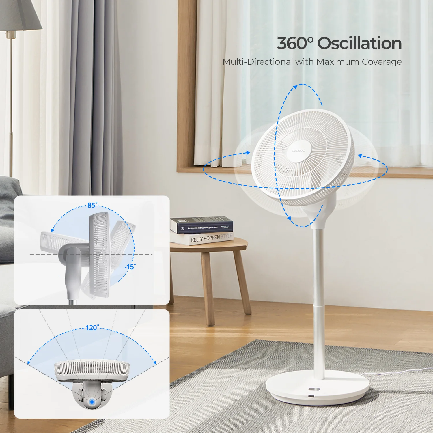 2025 Ventilador Circulador de Aire Rotativo 360° (CF-AC1410WH), Ventilador de Pie con 12 Velocidades