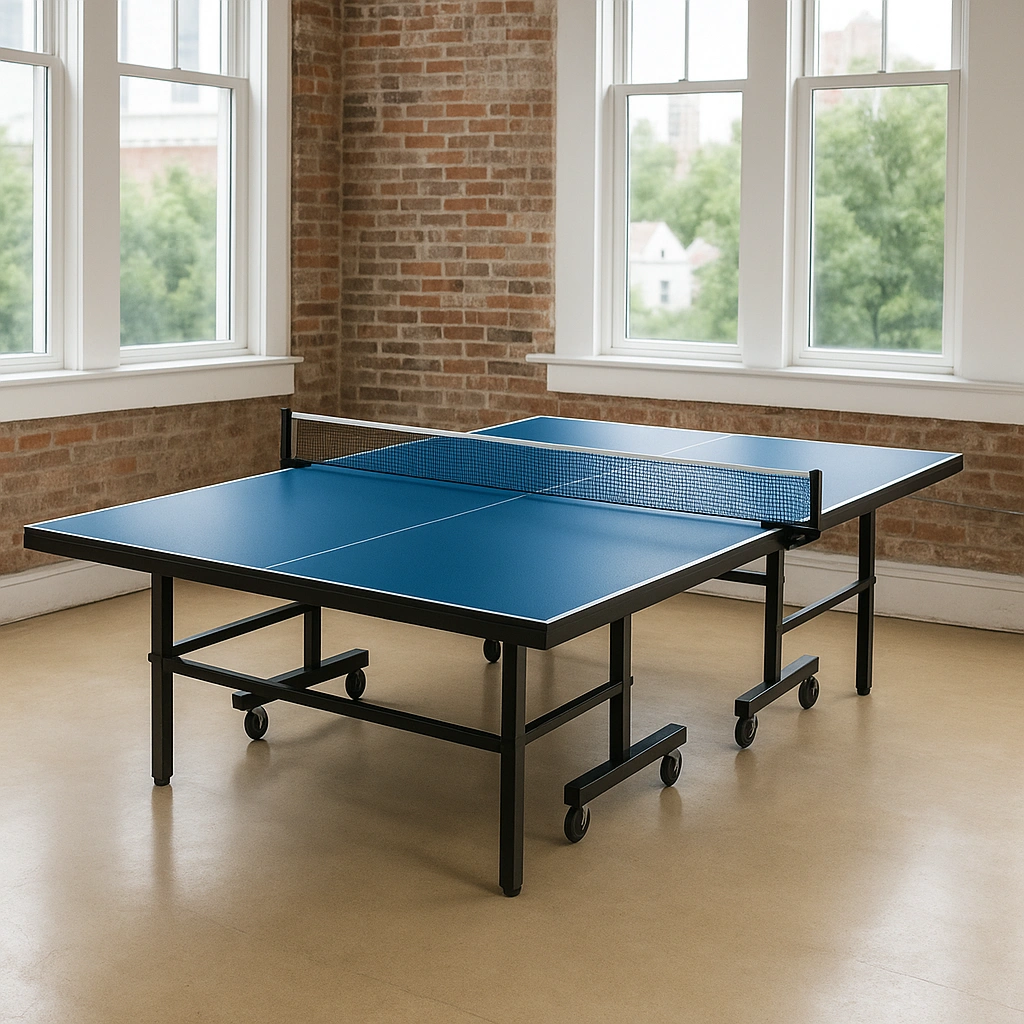 Mesa de ping pong azul con red y ruedas Acero Interior/Exterior 274x152.5x76 cm