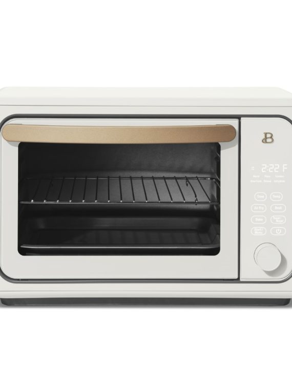 2025 Hermoso horno tostador con freidora de aire caliente táctil para 6 rebanadas, glaseado blanco por Drew Barrymore