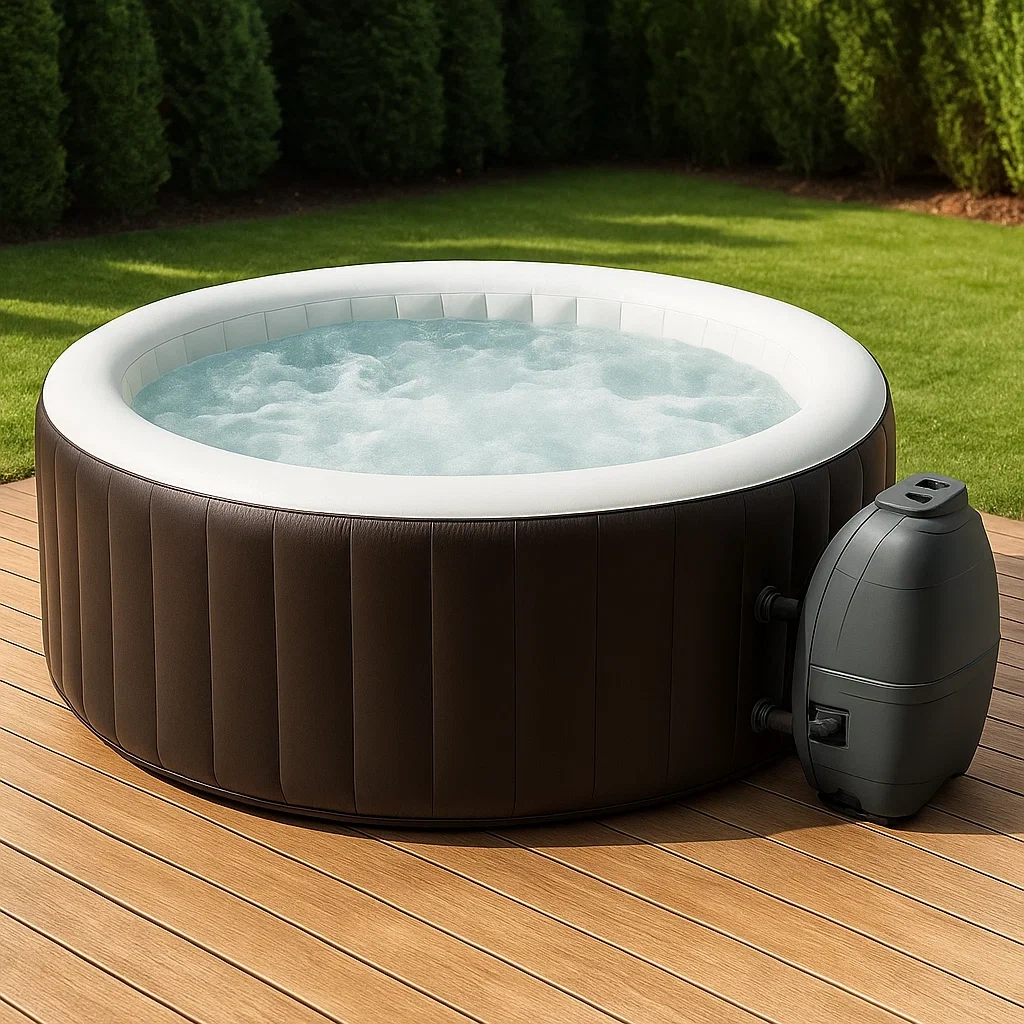 Spas hinchables 196x196x71 cm 4 personas redondo Marrón/blanco lyBQjgB373fD
