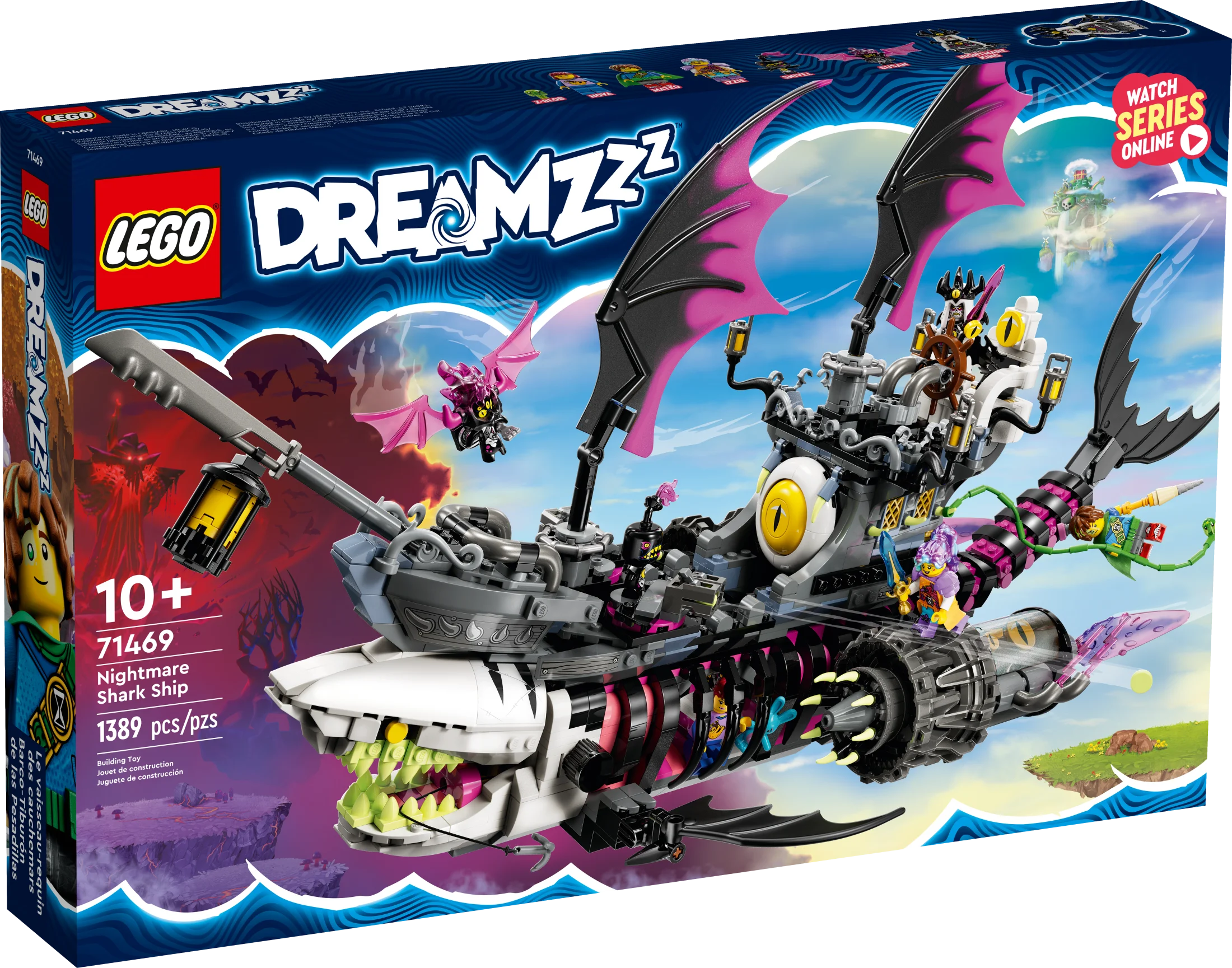 LEGO DREAMZzz Barco Tiburón de Pesadilla 71469, Construye el Set de Juguete como un Barco Pirata Volador o un Camión Monstruo, Incluye 4 Minifiguras, Juguete de Tiburón, Regalo para Niños y Preadolescentes de 10 Años en Adelante