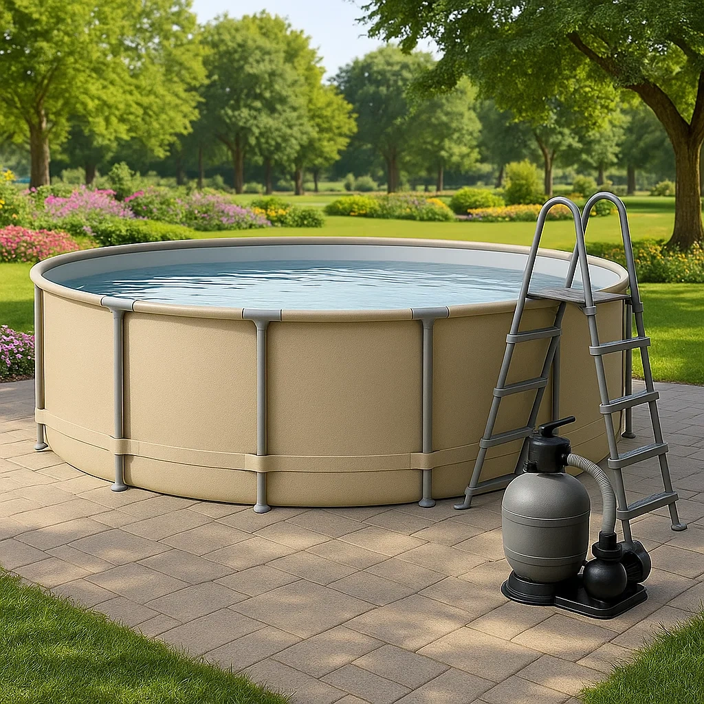 Piscina tubular redonda desmontable 448x105 cm Color beige con filtro y escalera dqwwKXd296Md