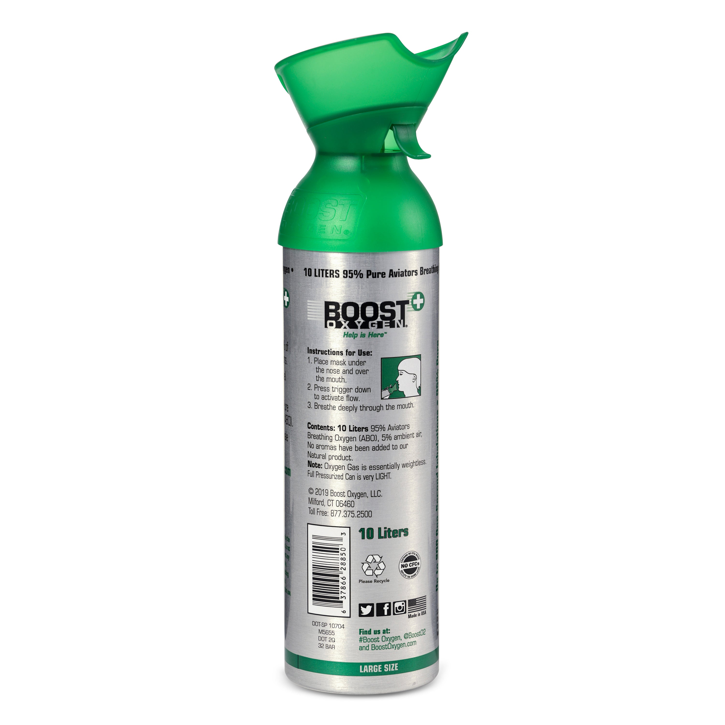 Boost Oxygen Natural Portátil 10 Litros Oxígeno Puro en Botella. Sin Sabor (Paquete de 18)