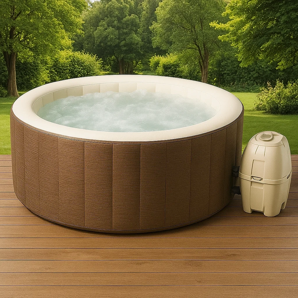 Spas hinchables 185x185x71 cm 4 plazas redondo marrón/Blanco FLdfJYz375Ze