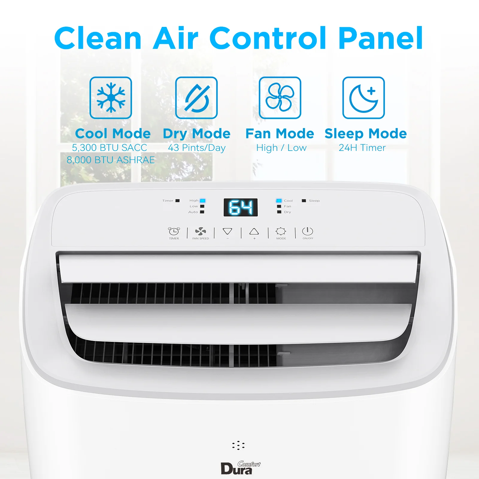 2025 Aire acondicionado portátil DuraComfort 3 en 1 – 8.000 BTU (ASHRAE) / 5.300 BTU (SACC) – Silencioso – Para habitaciones de hasta 200 pies²