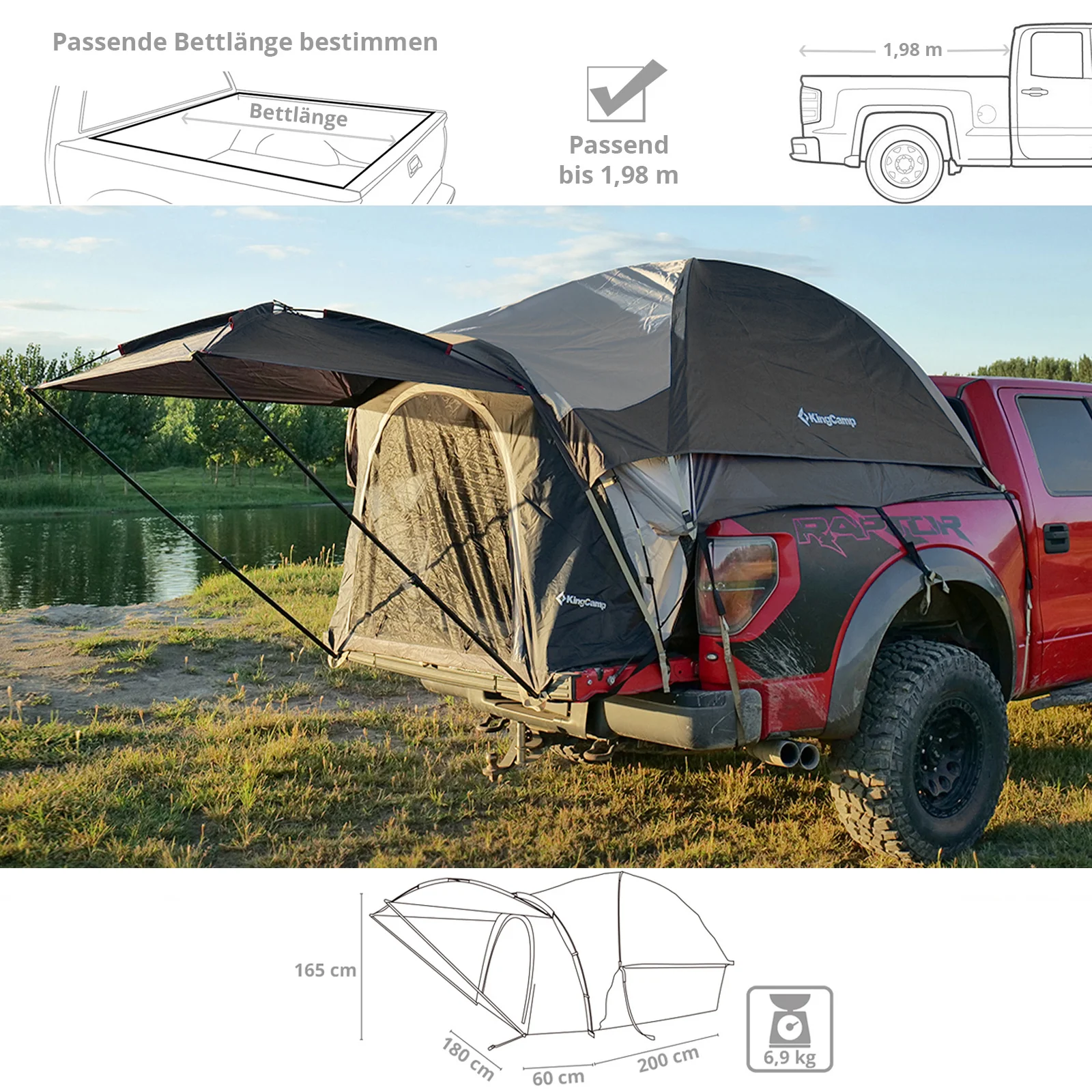 2025 KingCamp Tienda Pick Up – Montaje rápido en 15 minutos. impermeable con columna de agua de 3000 mm. ventanas de malla y toldo. para dormir 2 personas