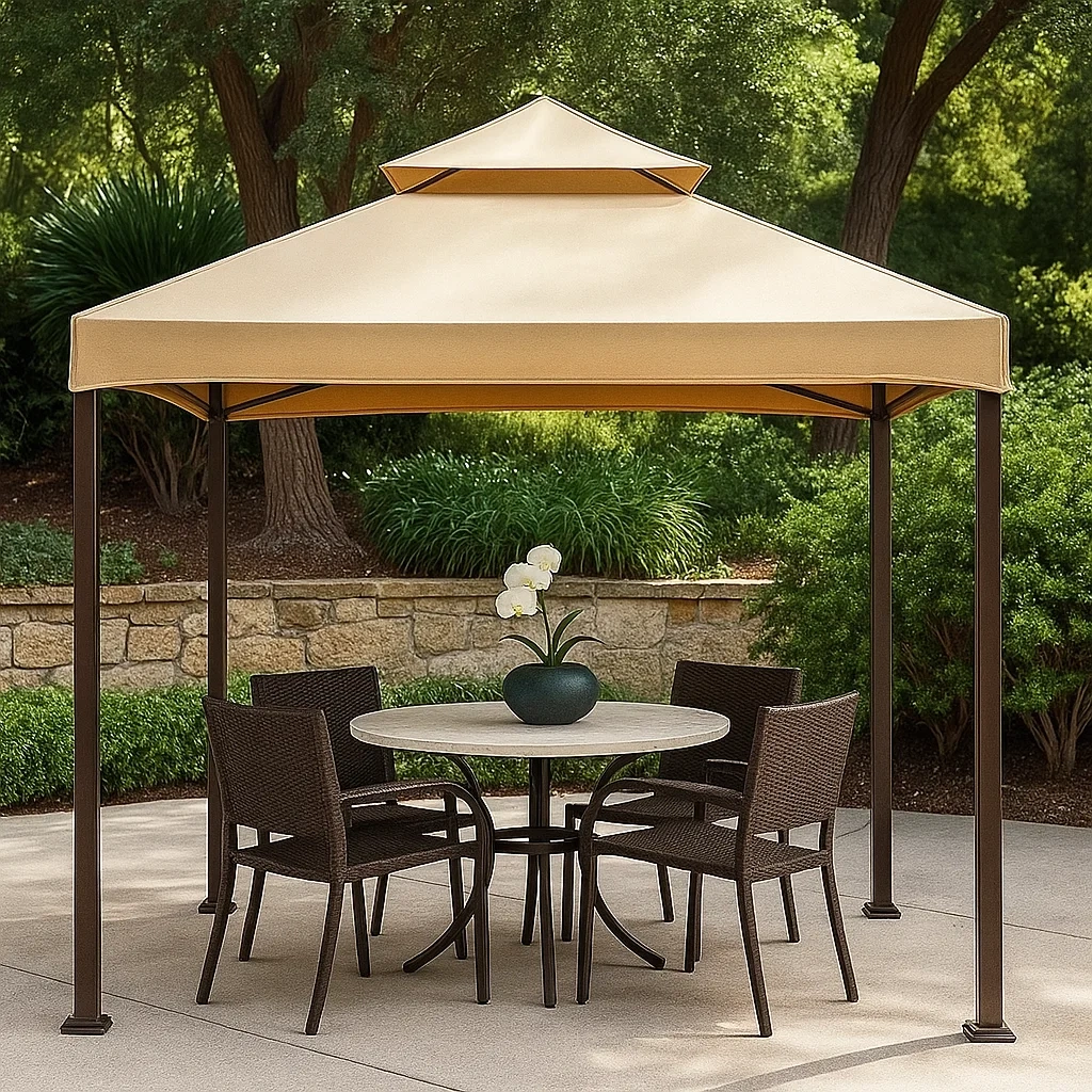 Cenador de jardín metálico con techo piramidal color beige tamaño 300x300x250 cm para jardín exterior - njYtRyk24ain