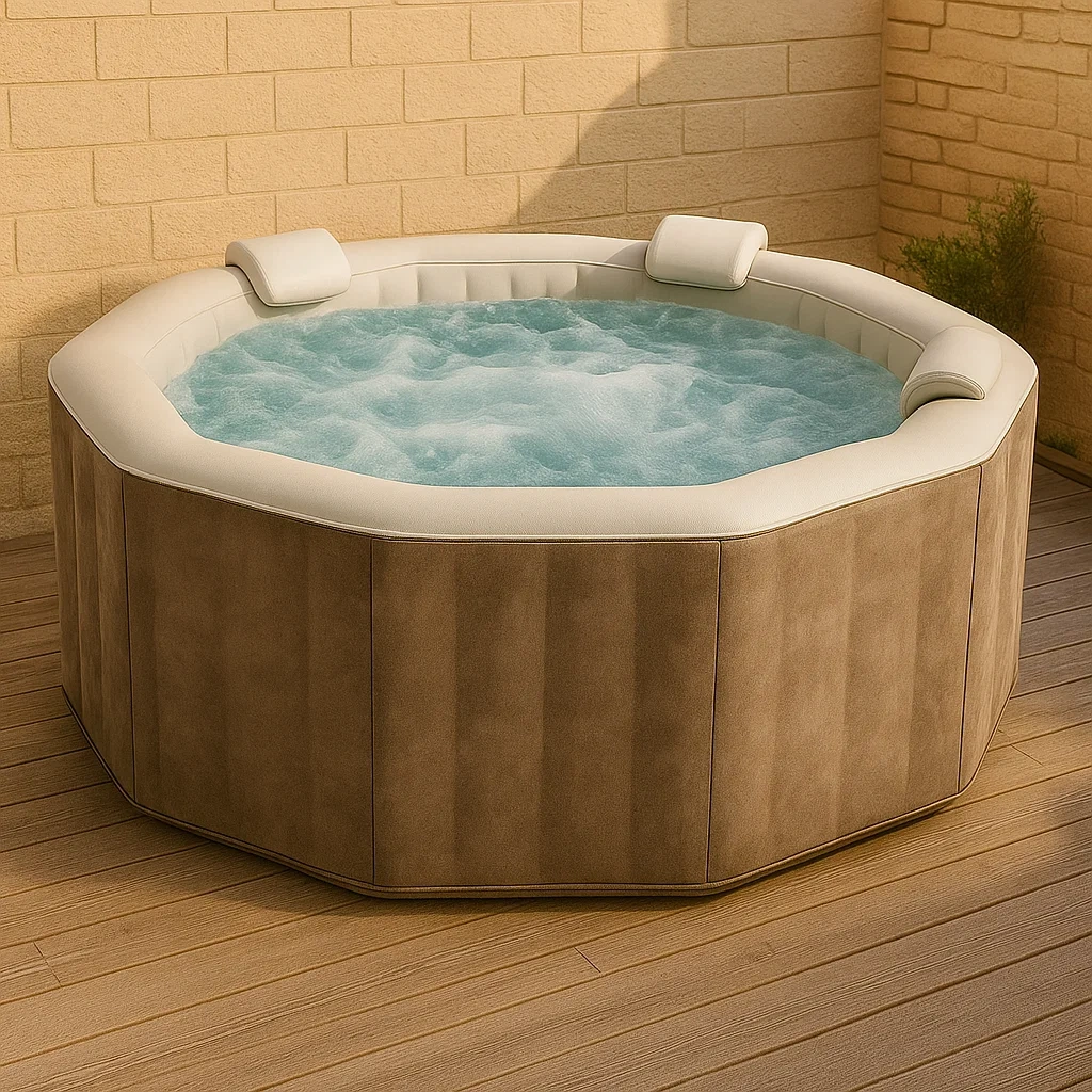 Spas hinchables 180x180x70 cm 4 plazas forma octogonal color marrón claro/beige FYUPGca359XV