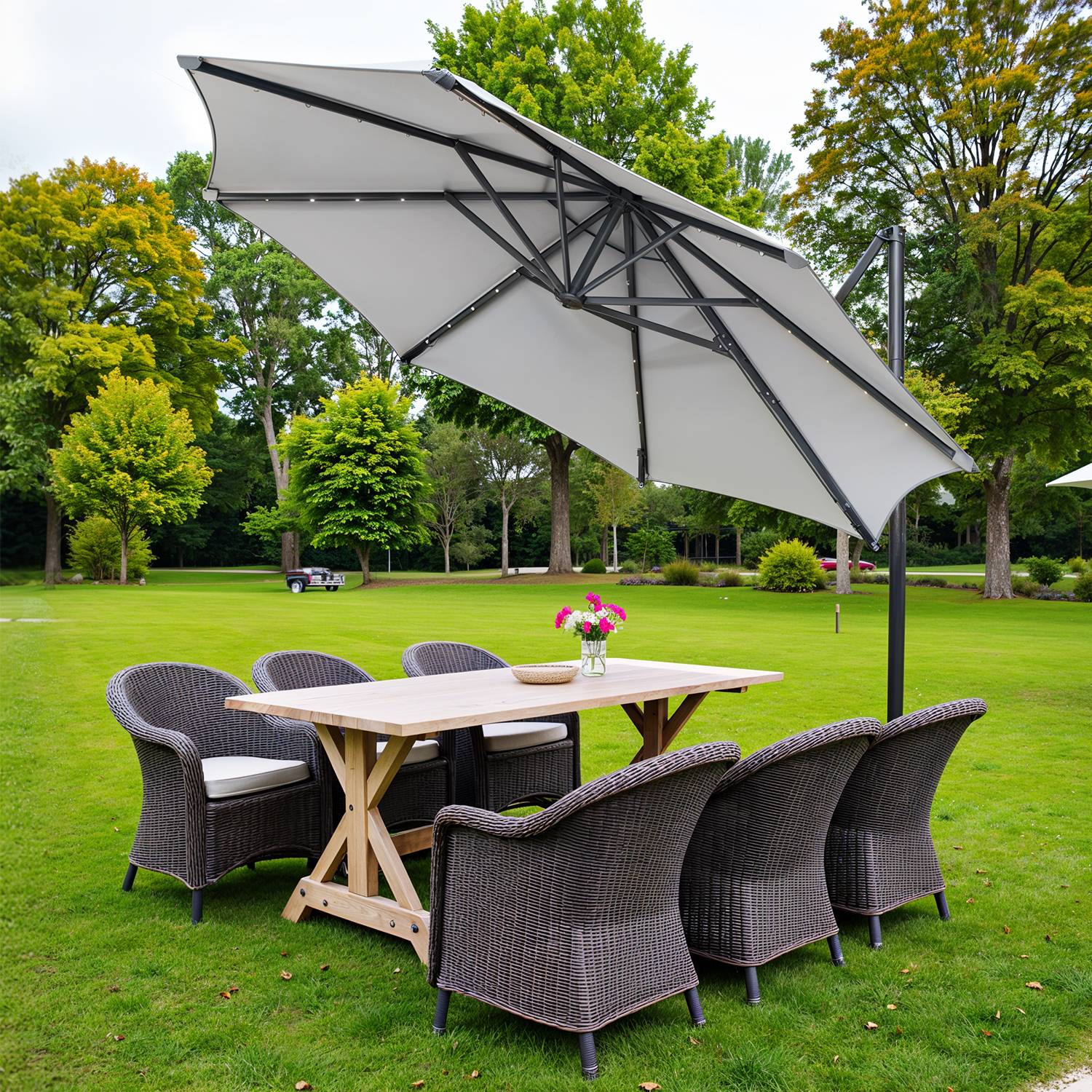 2025 Sombrilla colgante giratoria con manivela gris tórtola