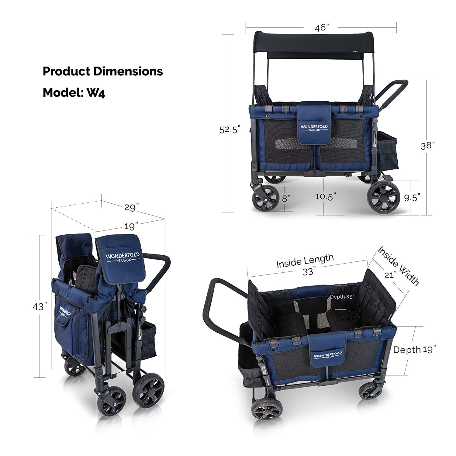 2025 Carro Multifuncional para Bebé, Cochecito Plegable para Cuatro Pasajeros con Capota Reversible y Removible, y Sillas para hasta 4 Niños Pequeños, Color Azul Marino