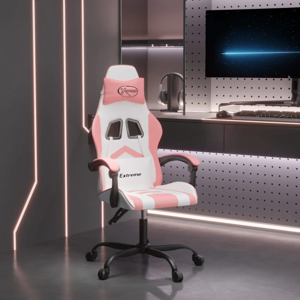 2025 Silla gaming cuero sintético blanco y rosa V1080
