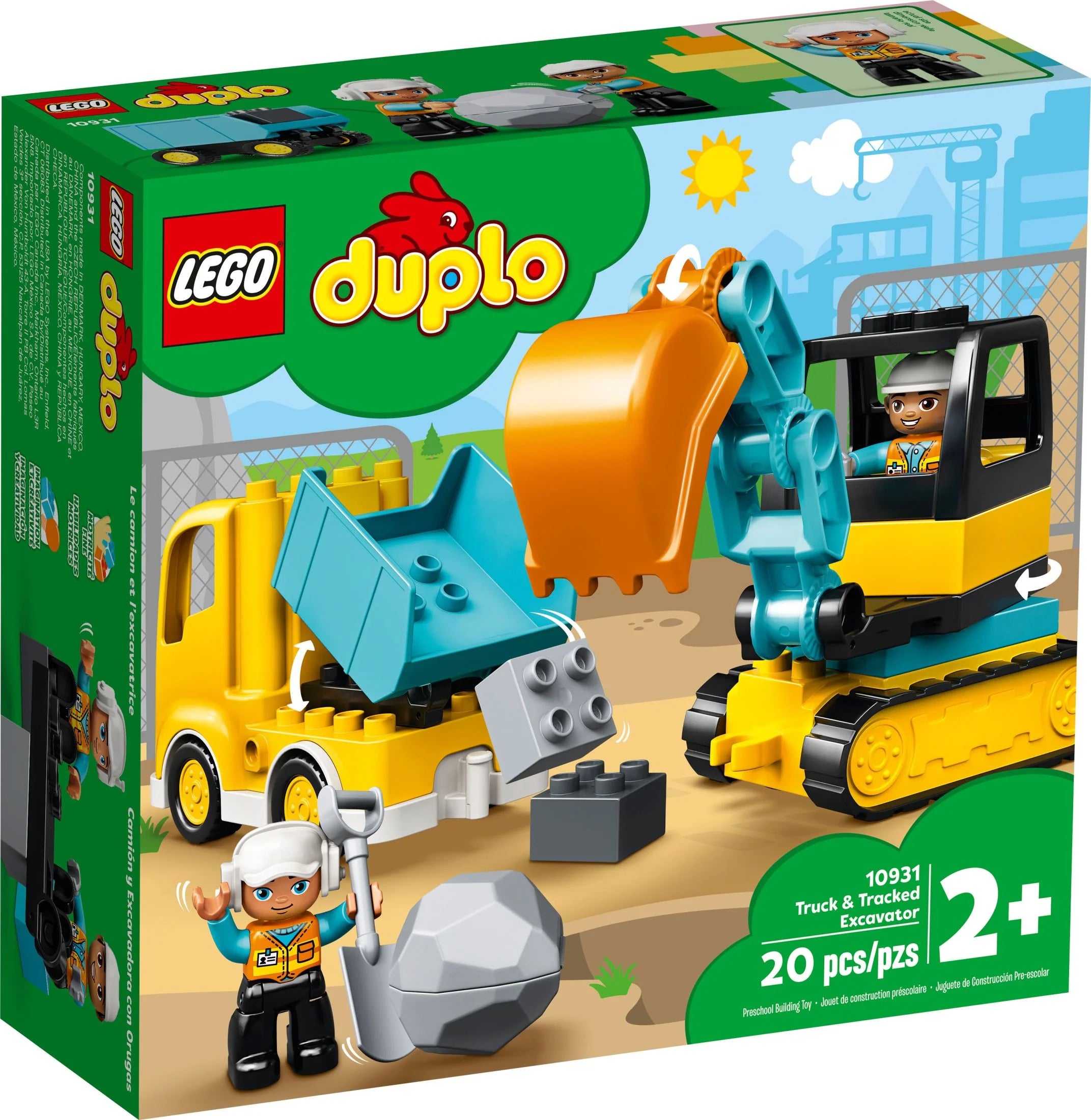 LEGO DUPLO Ciudad Camión y Excavadora de Orugas Vehículo de Construcción 10931, Juguete para Niños y Niñas de 2 a 4 Años, Desarrollo de Habilidades Motoras Finas
