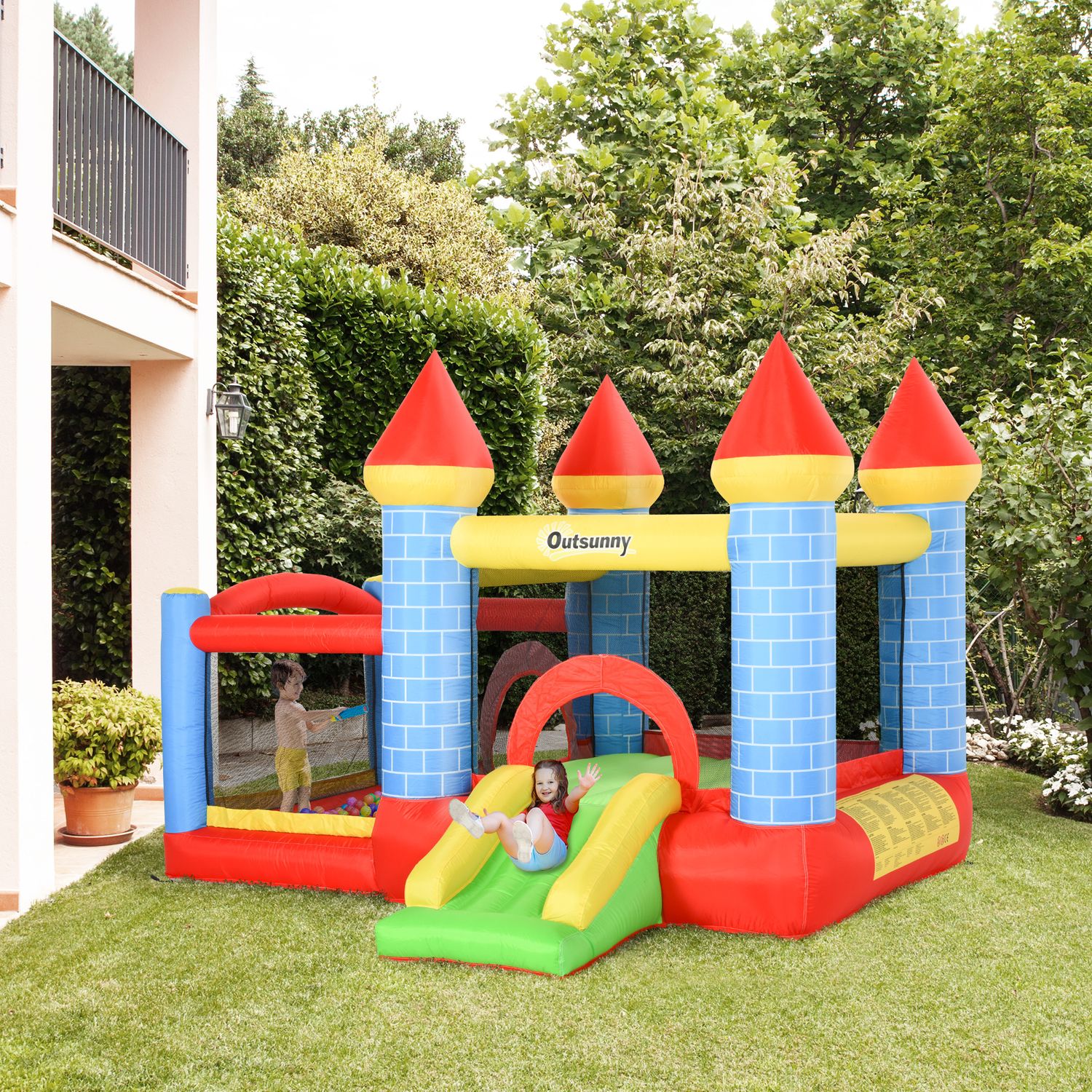 Castillo Hinchable Infantil Con Tobogán Multicolor Outsunny