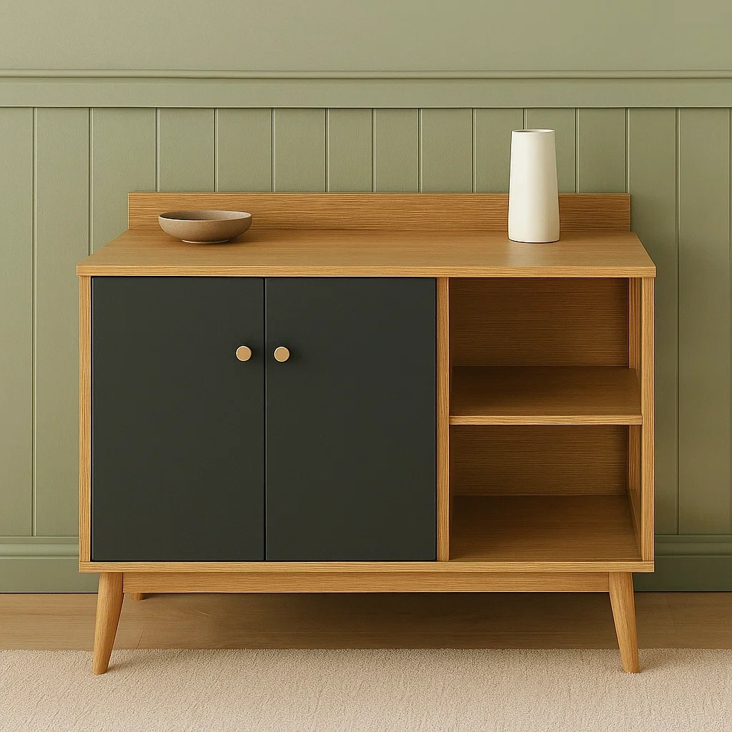 Isla cocina,carrito de cocina con 2 puertas y estante,madera natural y negro,80x40x80 cm - NCBGLbgym0wl