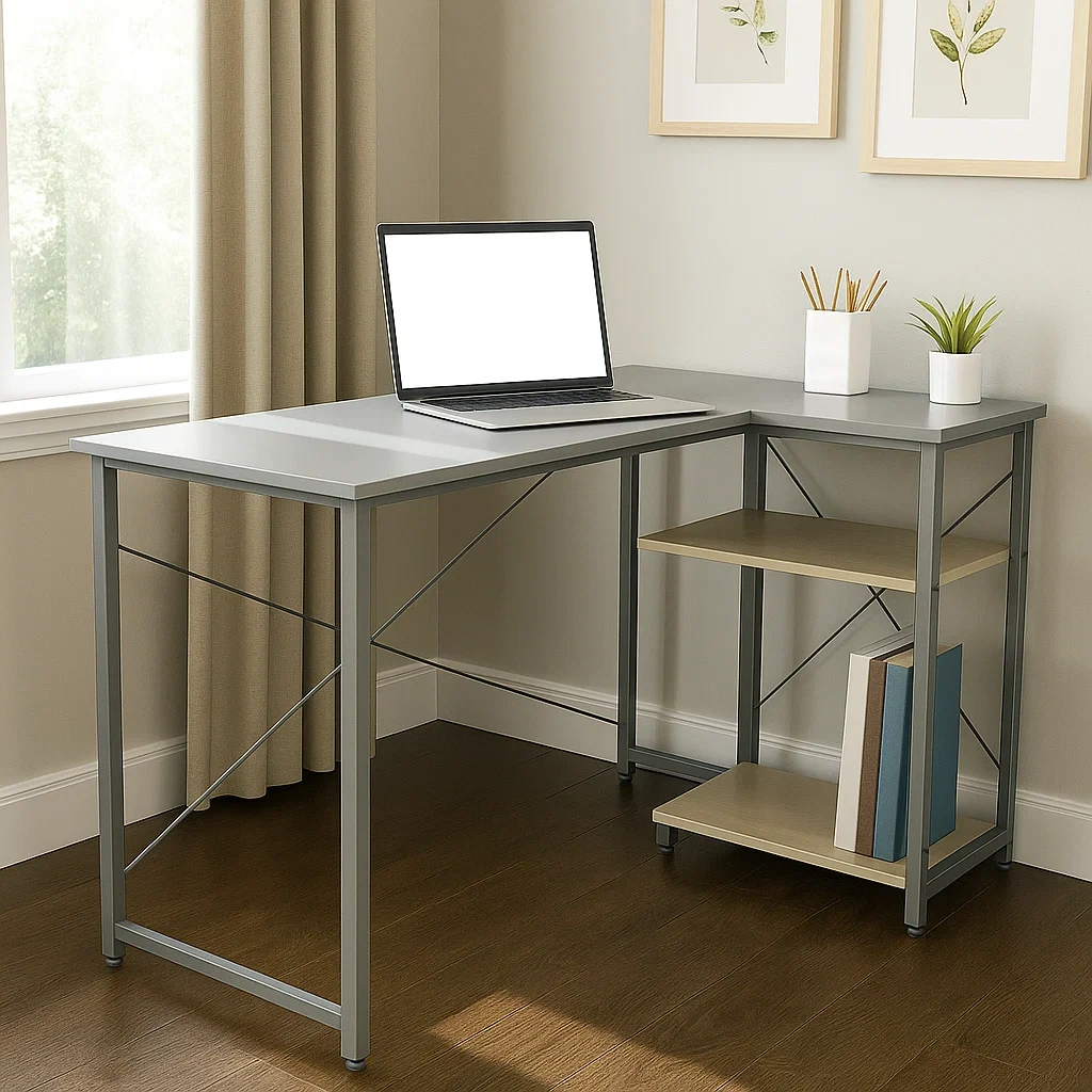 Escritorio de oficina moderno con estantería de metal y madera 120x60x75 cm,Gris - eyyjwMj296IU