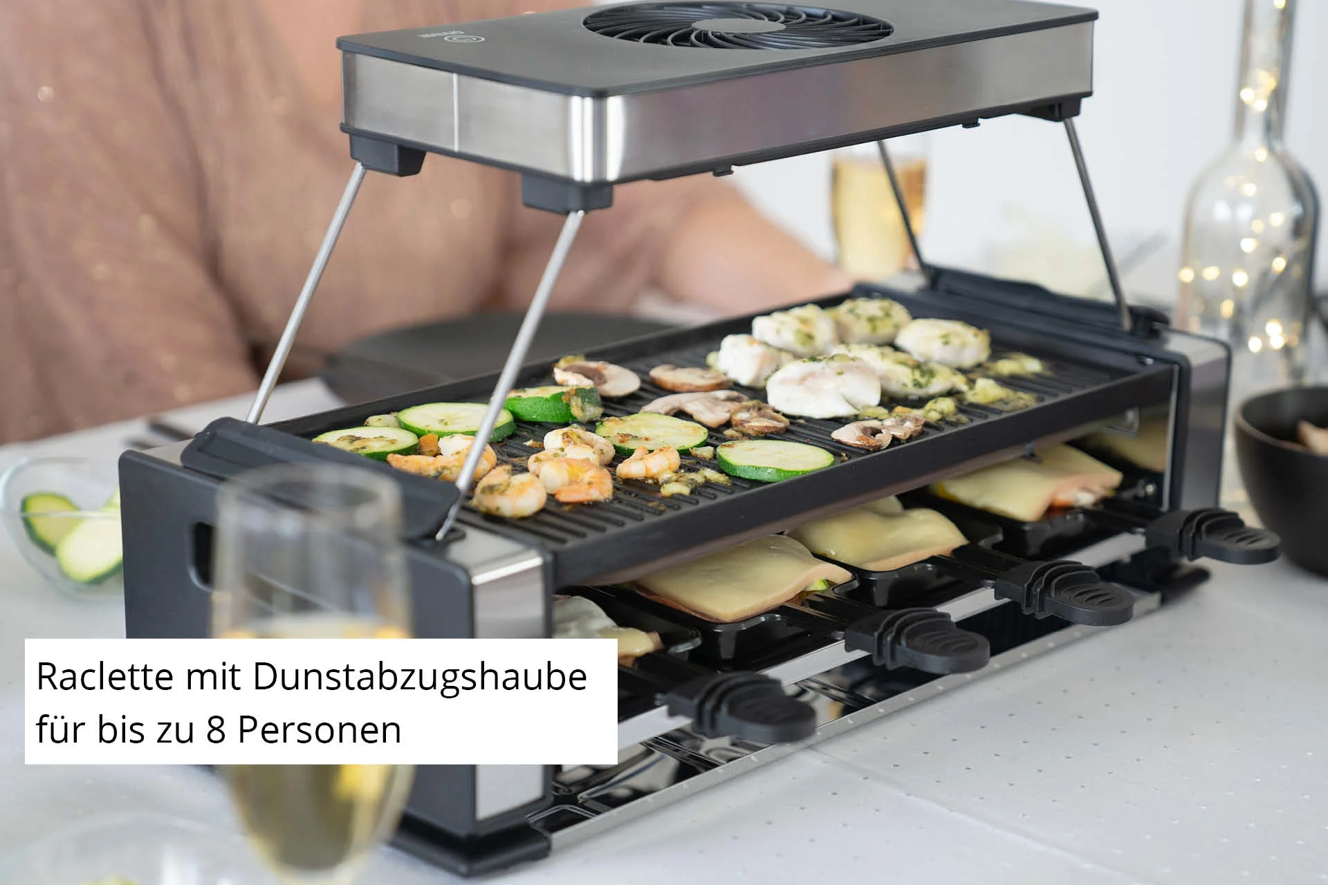 2025 Raclette-Grill „Smokeless 8 – Raclette sin humo con placa antiadherente y 8 sartenes