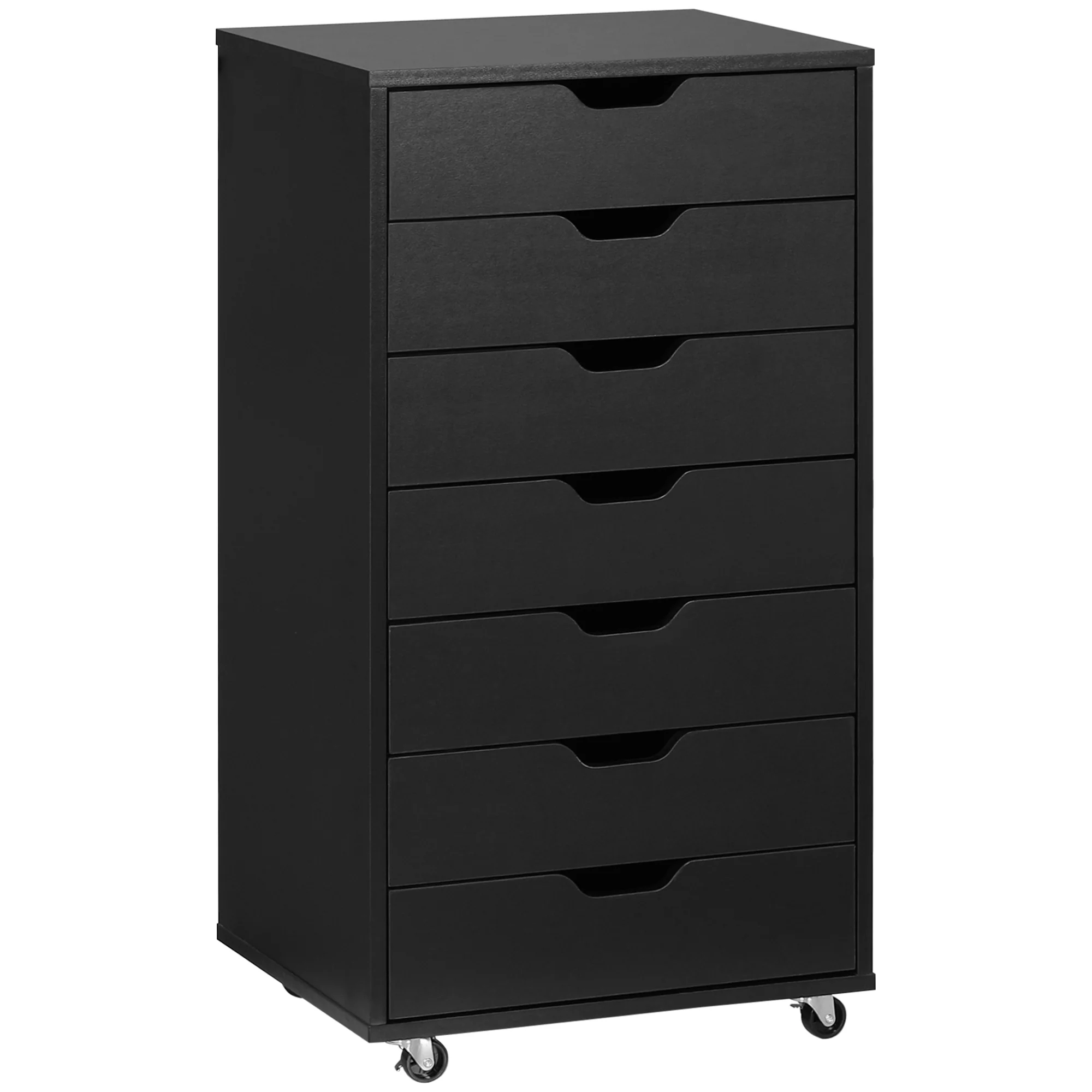 Cajonera Vertical de 7 Cajones, Mueble de Oficina Móvil con Ruedas, Negro