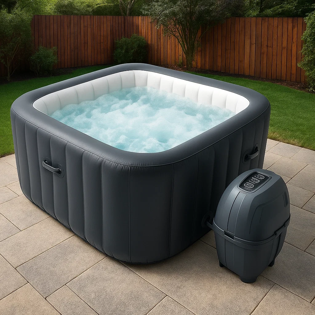 Spas hinchables 175x175x70 cm 4 plazas cuadrado gris/blanco QcpQuAZ363Pd