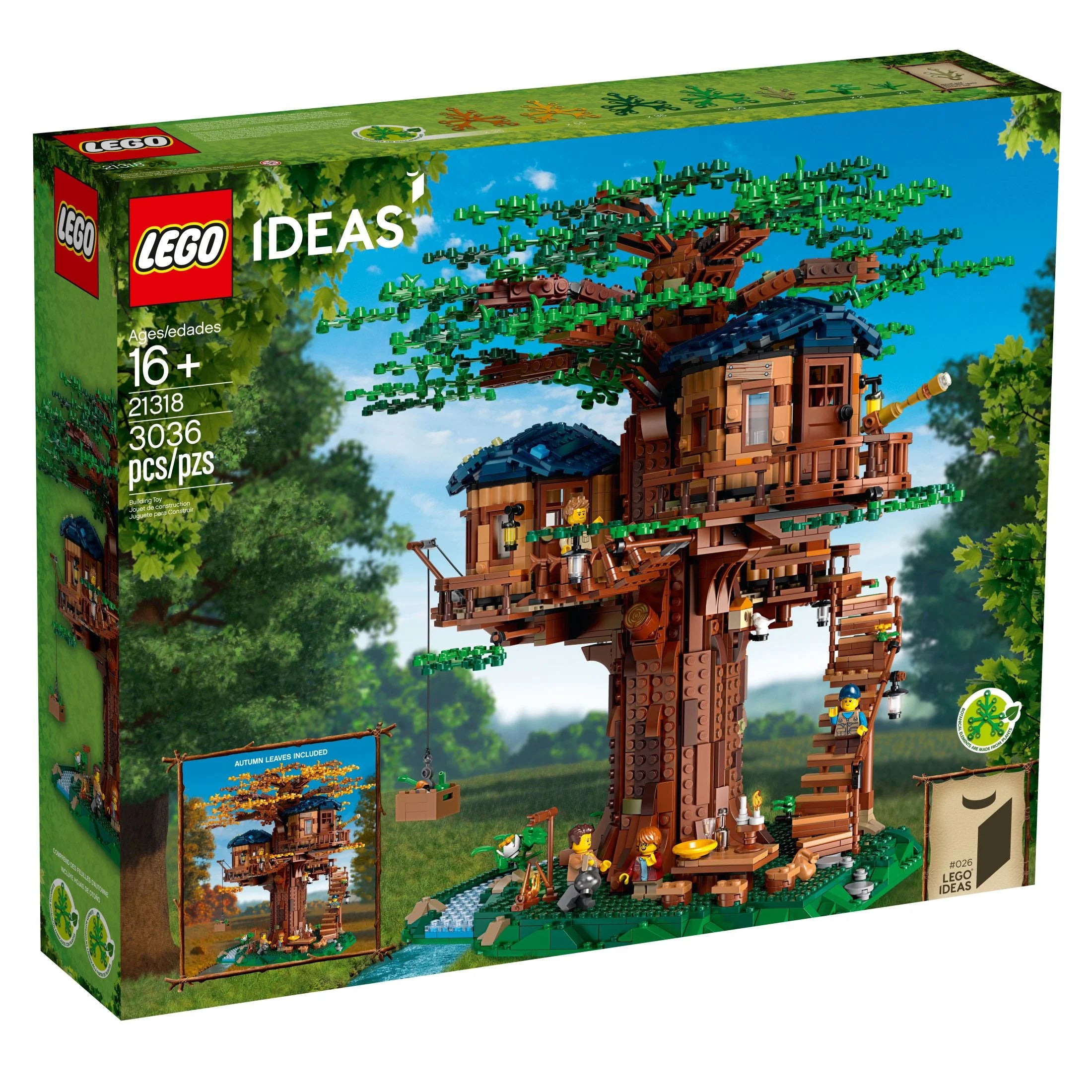 LEGO Ideas Casa del Árbol 21318 – Set de Construcción para Mayores de 16 Años con 3 Cabañas, Hojas Intercambiables, Minifiguras y Figura de Pájaro