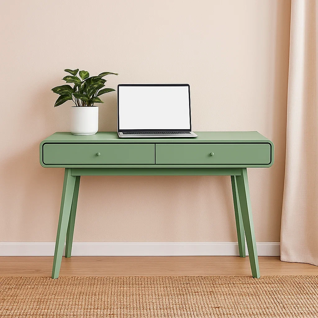 Escritorio de Oficina Moderno con 2 Cajones, Estructura Verde y Patas de Madera, 100x45x75 cm - cPwqDAD295Ef