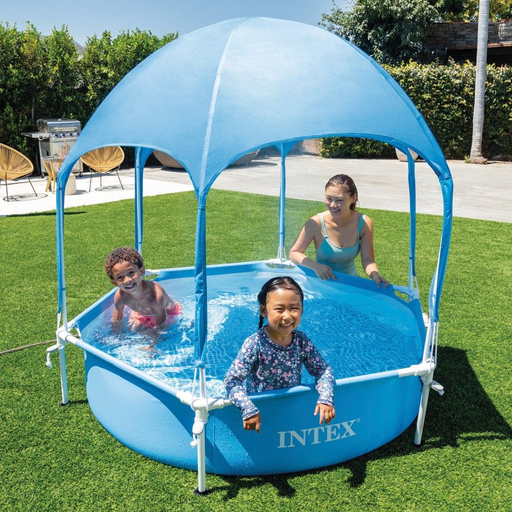 Piscina Desmontable Tubular Hexagonal Pvc Ø183x38 Cm Azul Intex Con Toldo