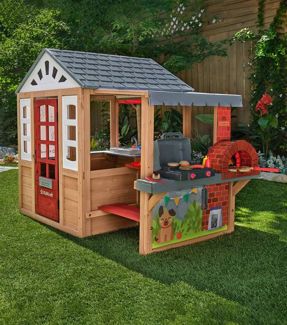 2025 Casa de Juegos KidKraft Grill & Chill Pizza Party de Madera para Exteriores