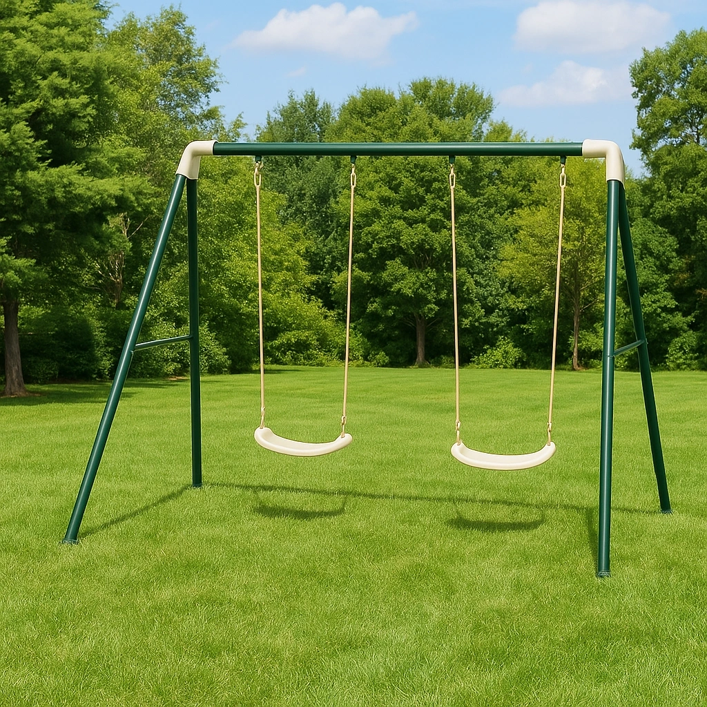 Columpio doble verde con asiento de plástico, acero, apto para jardín, 2x1,5x1,8m - mUxGauK193EW