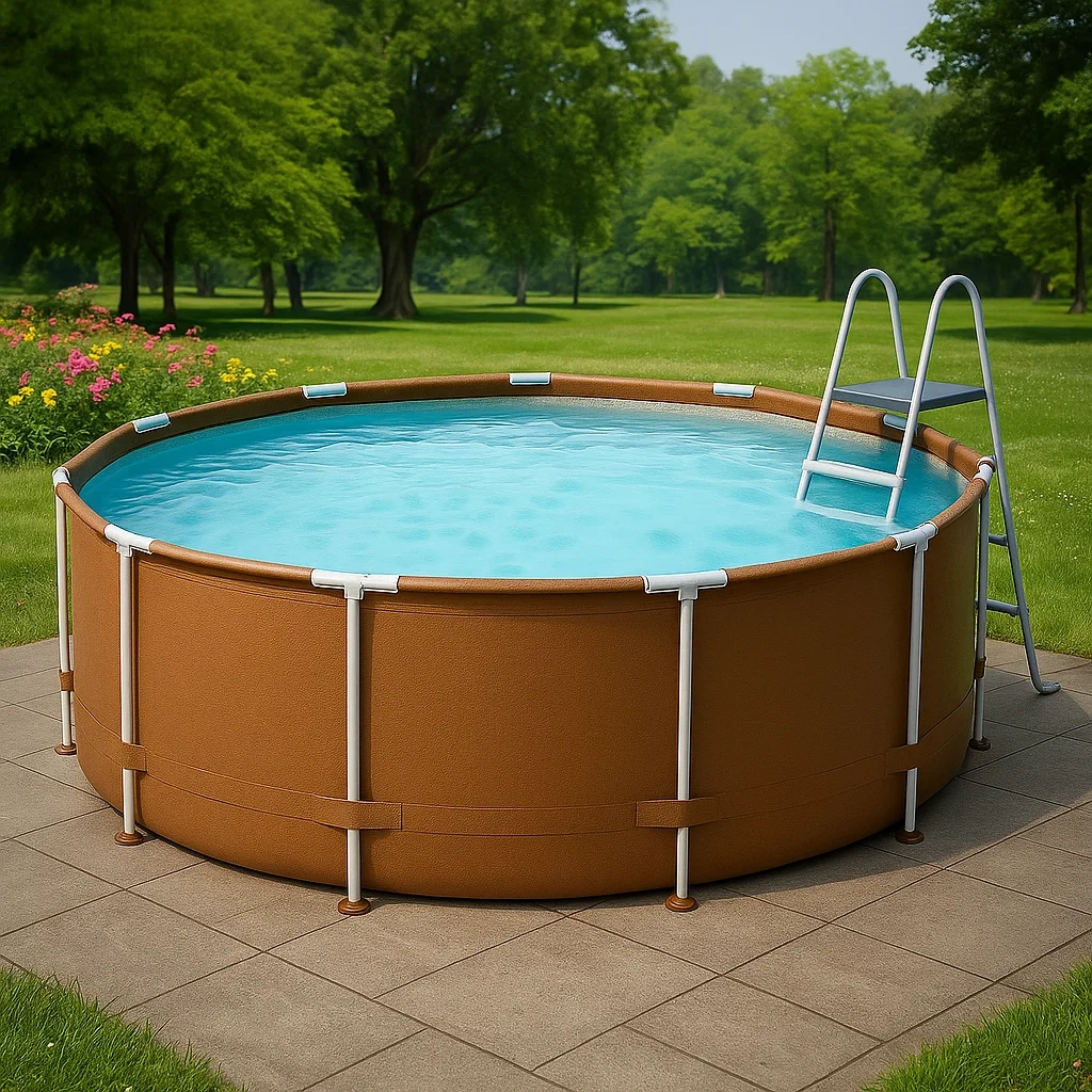 Piscina tubular redonda desmontable acero 448x105 cm color marrón con filtro y escalera yTmGRte286nx