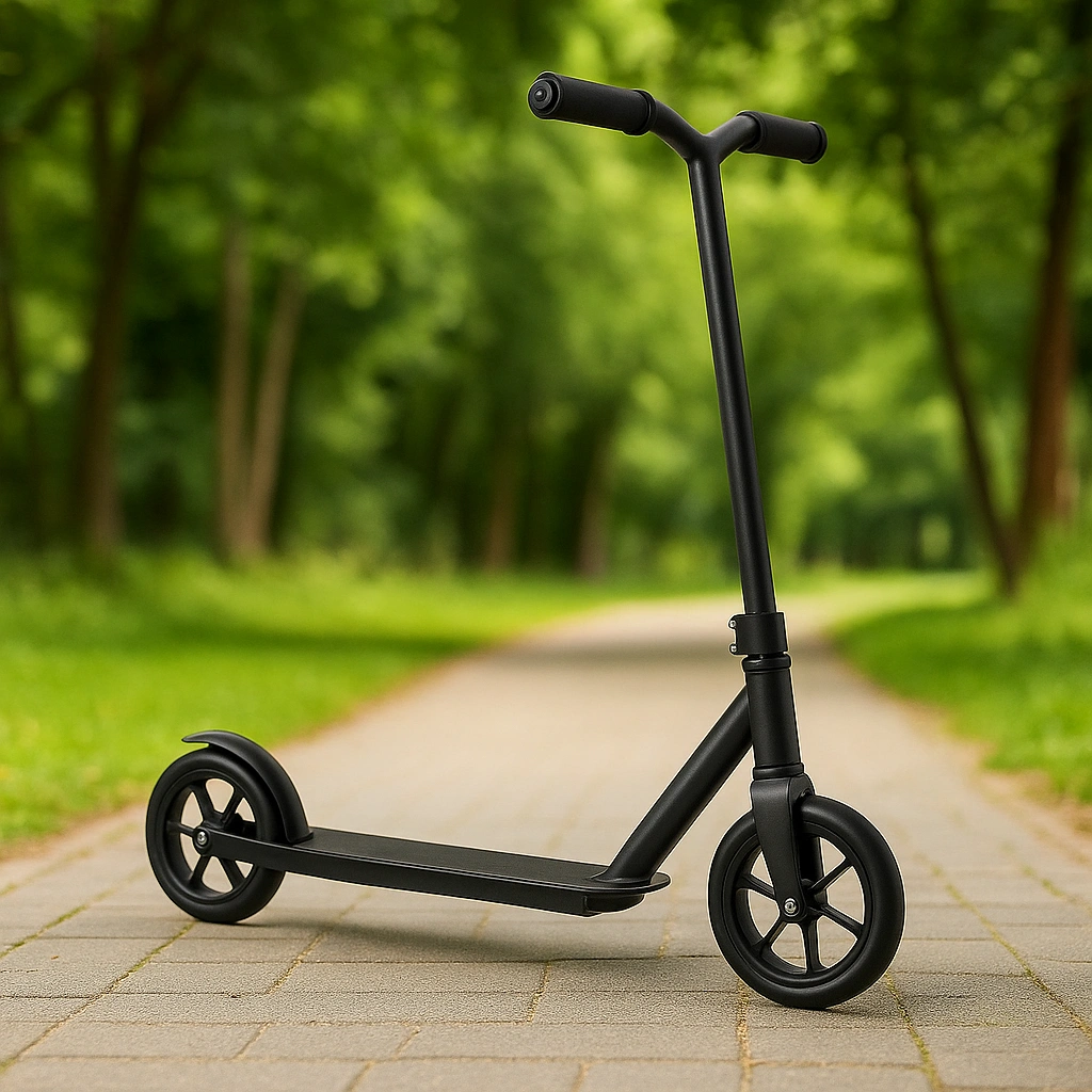 Patinete infantil, color negro, estructura de metal, apto para niños y adolescentes