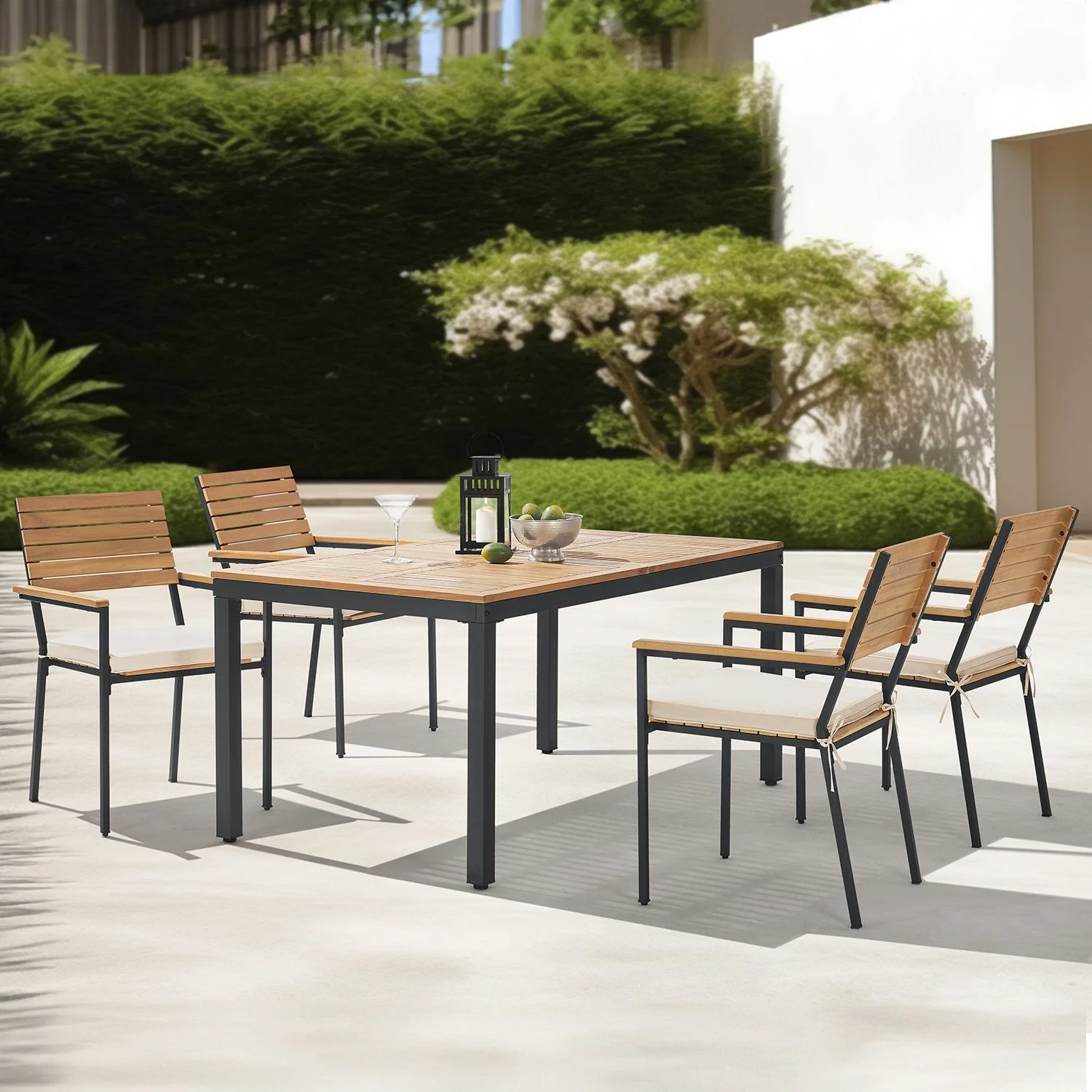 2025 Conjunto de jardín de madera de acacia Rhodos – Elegancia natural y confort para 4 personas