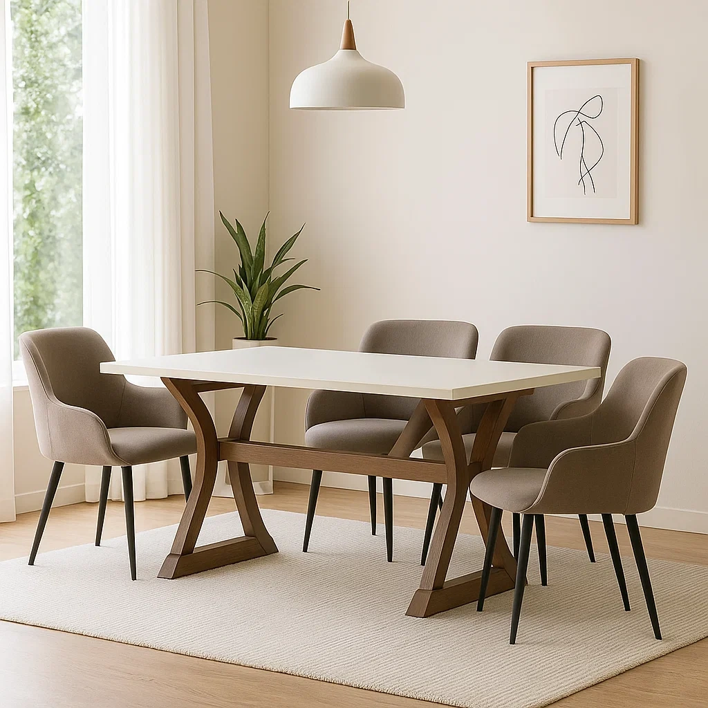 Conjunto de comedor,4 plazas,madera y tela,beige,rectangular,con sillas y mesa,dimensiones de mesa 120x80x75 cm,dimensiones de silla 55x55x83 cm,para comedor o cocina - j0YT9DxGzujz