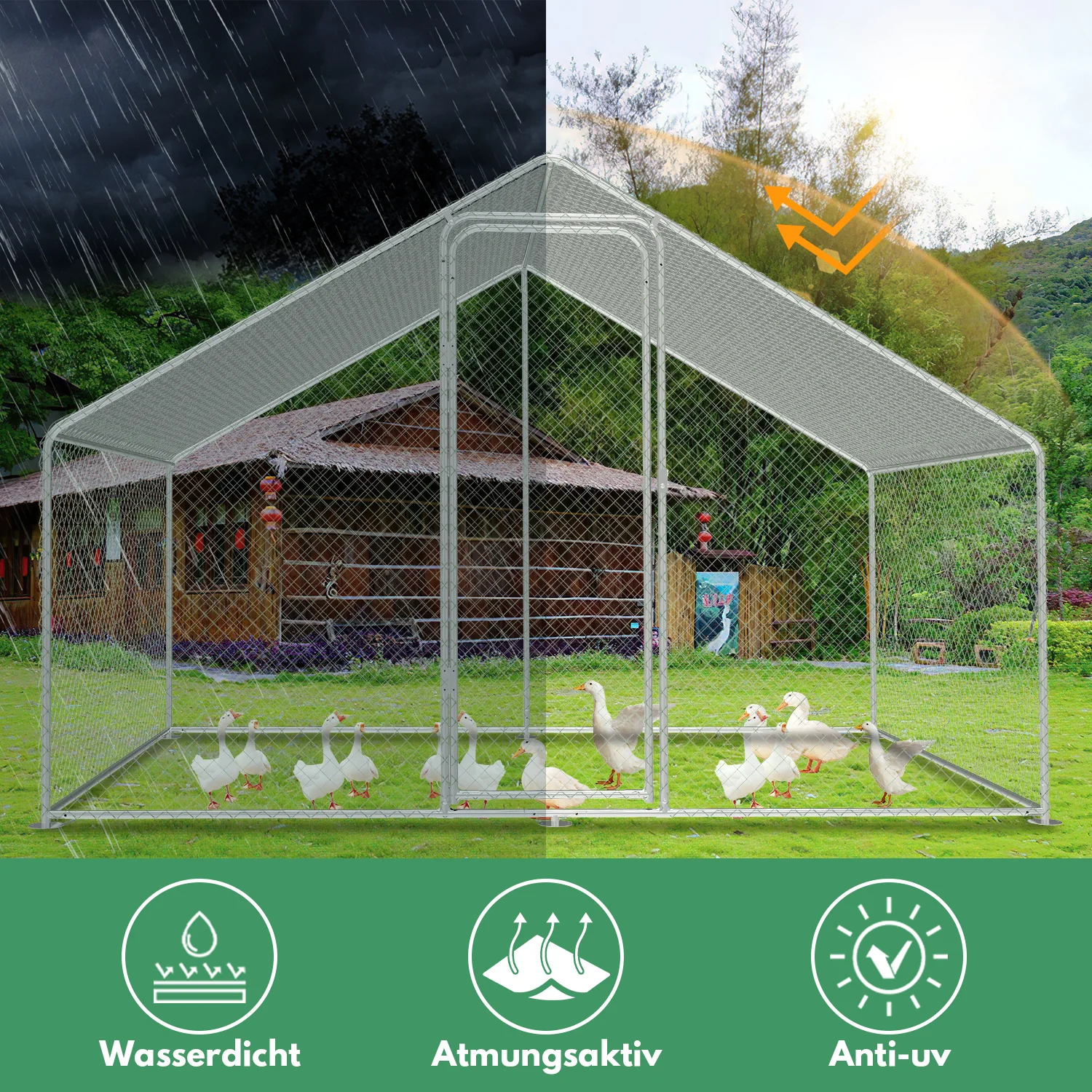 2025 Sonnewelt Recinto exterior para gallinero con toldo – 3 x 2 x 2 m