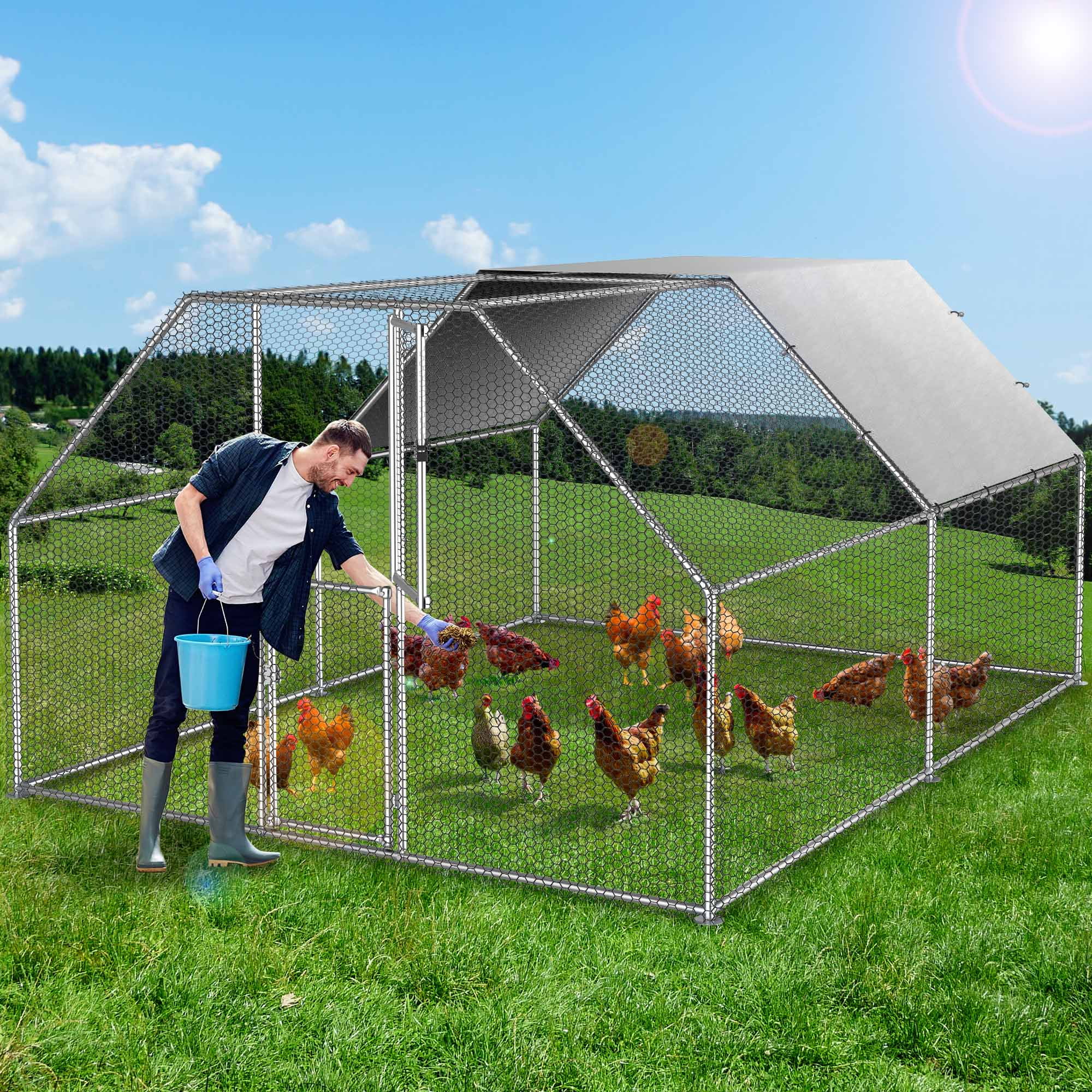 2025 Cercado para gallinas Dextrus 40 x 30 x 2 m – gran gallinero metálico en forma de flecha. con acceso a la perrera. jaula para aves exterior con cubierta impermeable y malla. para jardín y espacios exteriores.