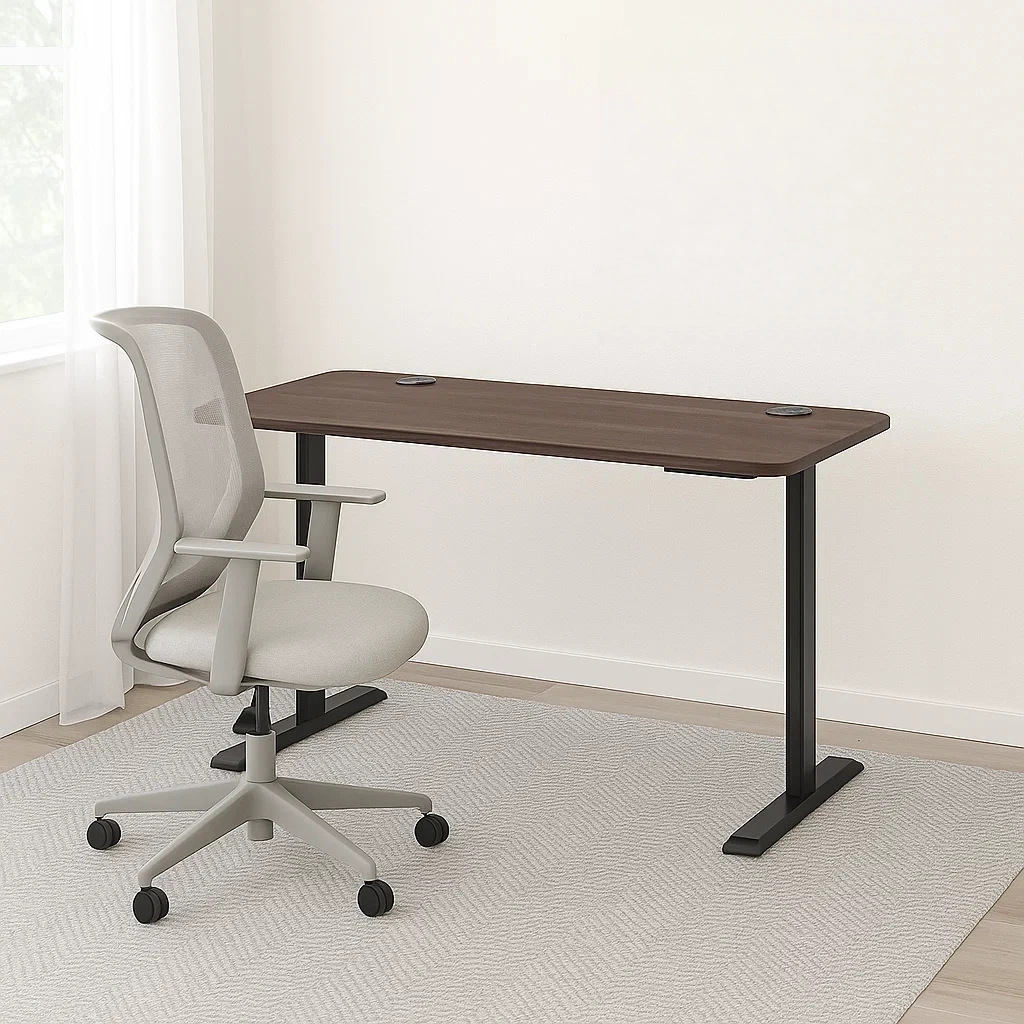 Mesa de ordenador,madera,color marrón,con silla ergonómica,ruedas,120x60x75 cm - bPpTJ9ryDnpy