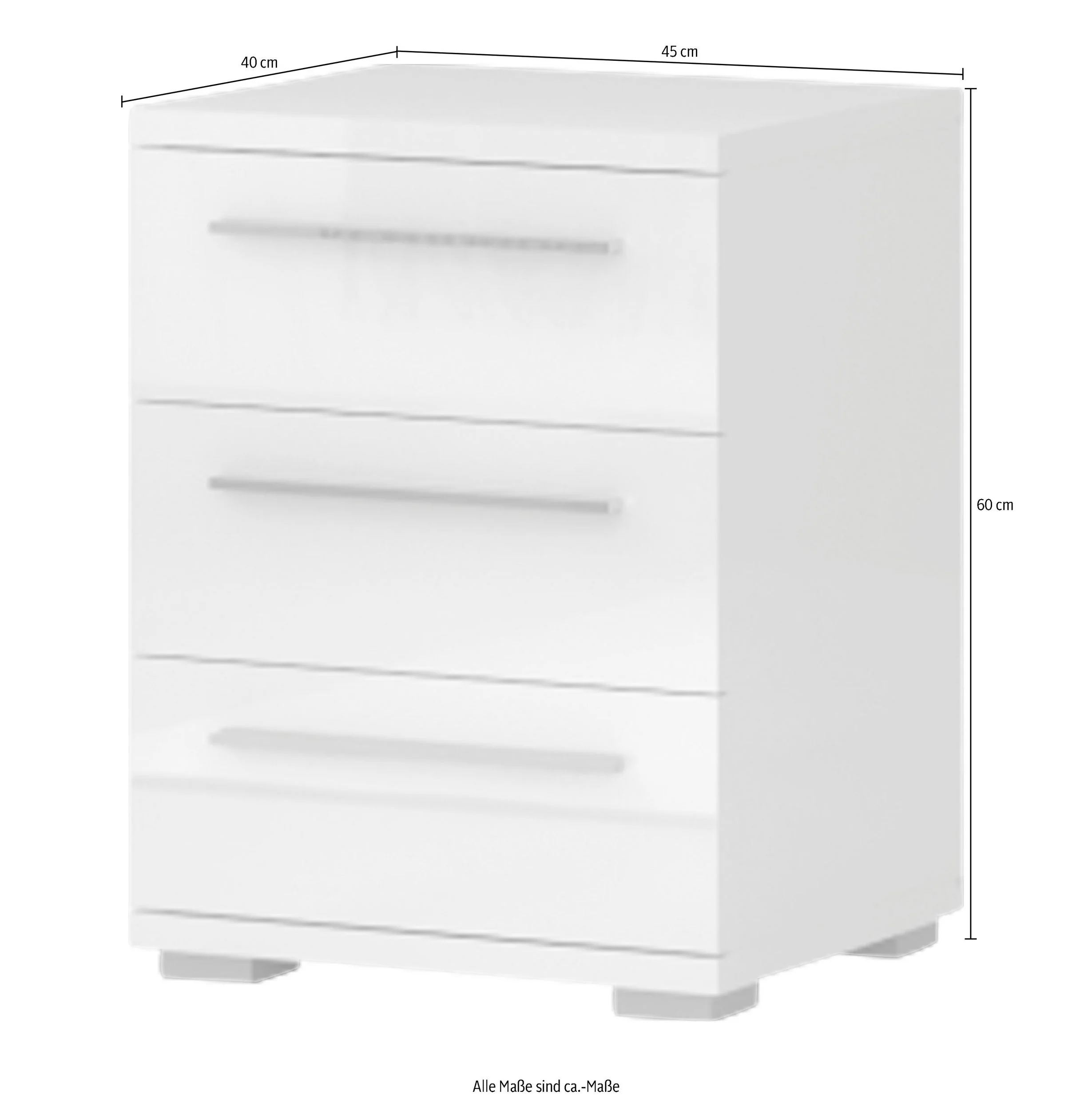 Mesita de noche Piano beige brillante con 3 cajones, 42 cm de ancho