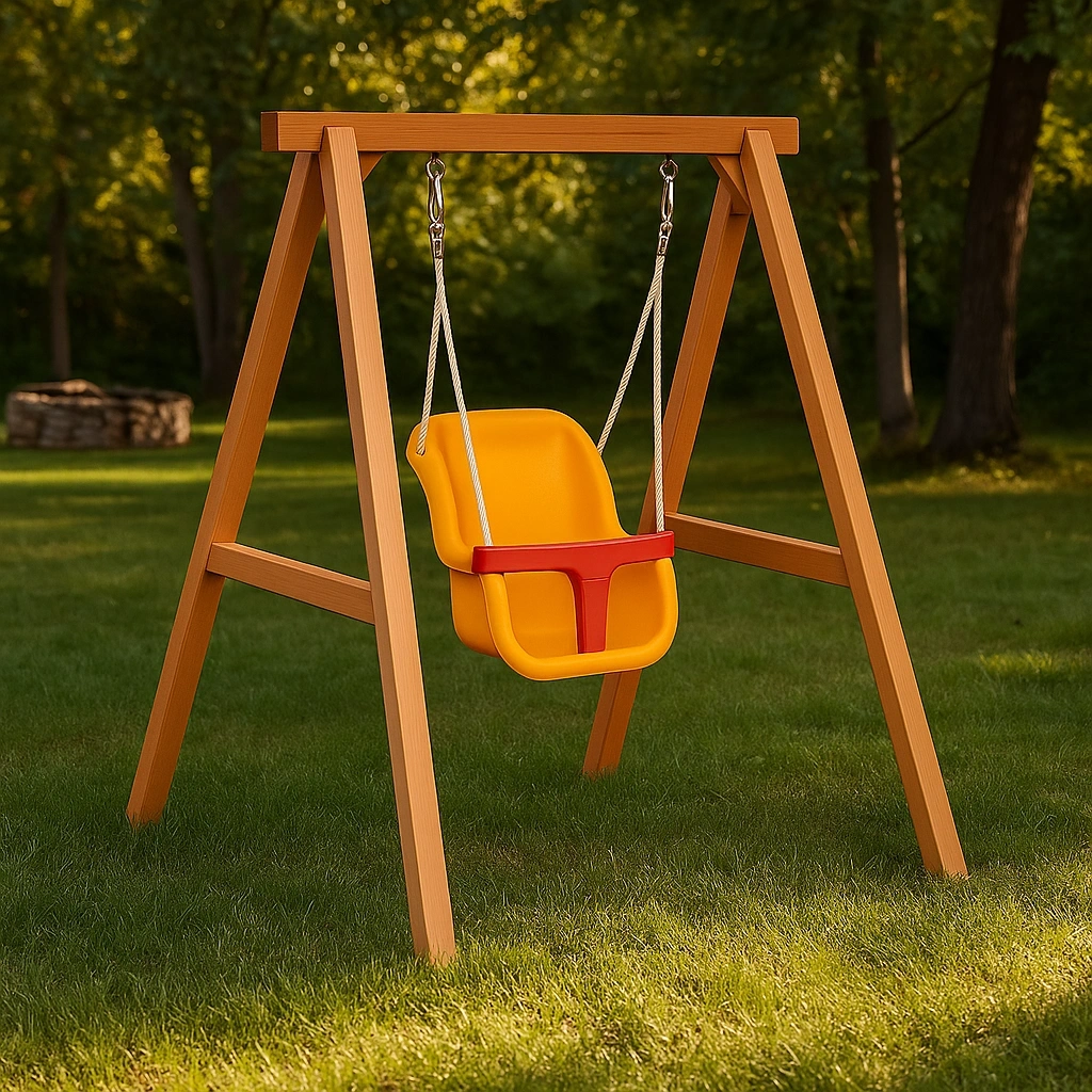 Columpio para niños con estructura de madera, amarillo, plástico, para exteriores 1.8x1.3x2m - AFsLUdt184pu