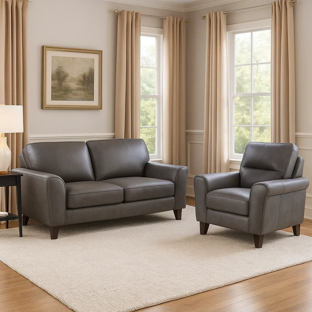 Conjunto sofás,2 plazas y 1 plaza,estructura de madera,relleno de espuma de alta densidad,tapizado en cuero sintético,color gris oscuro,para salón u oficina,sofá de 2 plazas 160x85x85 cm,sofá de 1 plaza 90x85x85 cm - 00rFb7f3947v