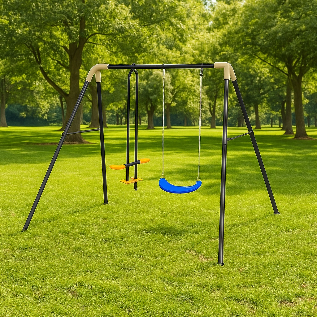 Columpio jardín doble negro amarillo acero 250x130x200 cm - oqYRAIG181Nx