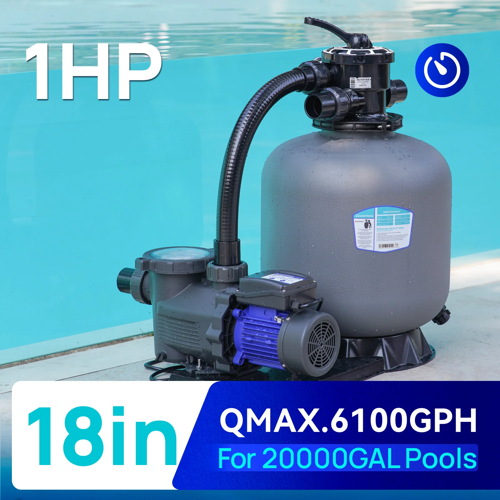 2025 Bombas con Filtro de Arena 115V, de 1/2 HP a 3 HP, de 12 a 20 pulgadas, hasta 8917 GPH para piscinas de hasta 38 000 galones, con válvula de 6 vías