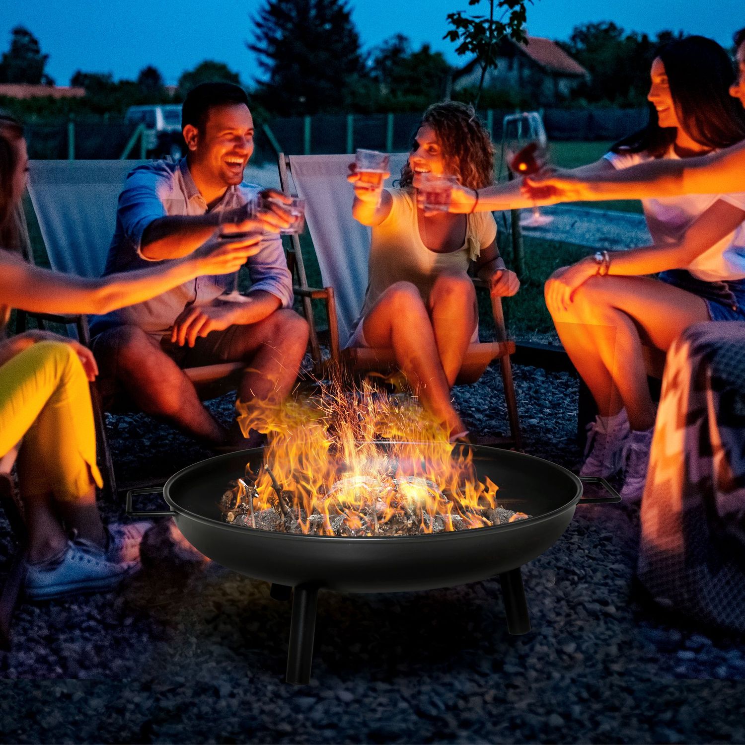 Brasero Exterior Con Asas Transporte De Metal Ø58x23cm-outsunny.negro